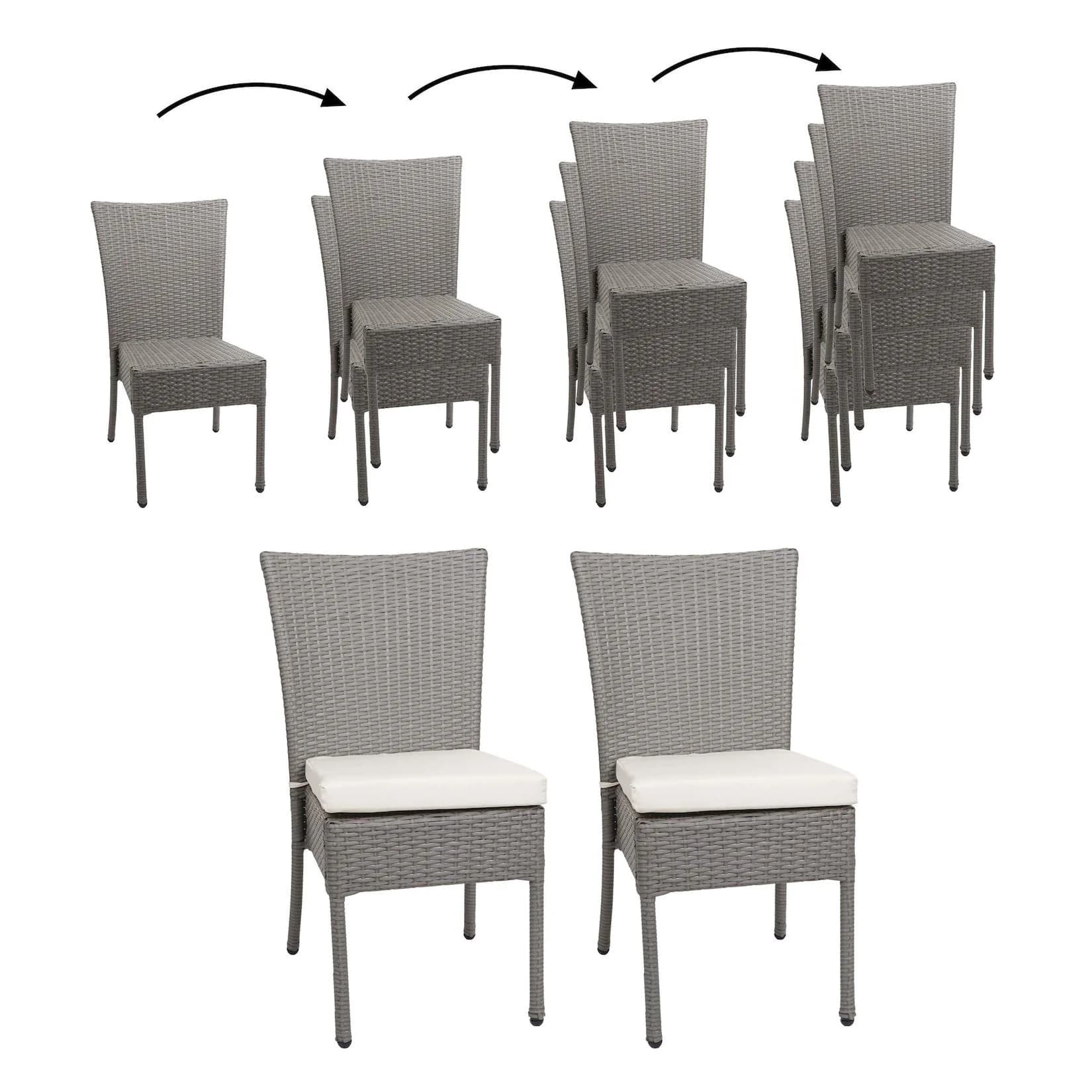 MCW 2er-Set Poly-Rattan Stuhl Grau mit Kissen