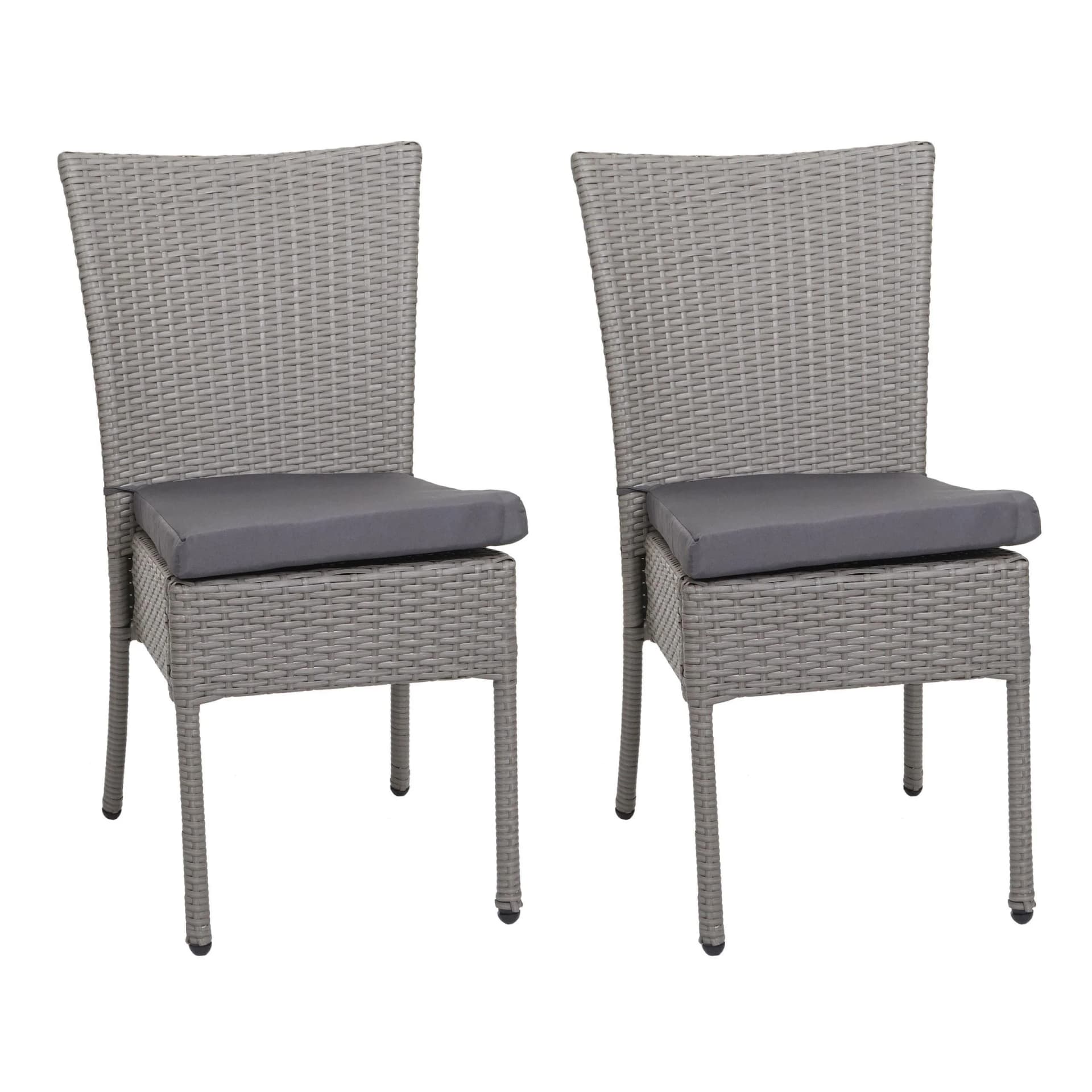 MCW 2er-Set Poly-Rattan Stuhl Grau Stapelbar mit Kissen - Bild 2