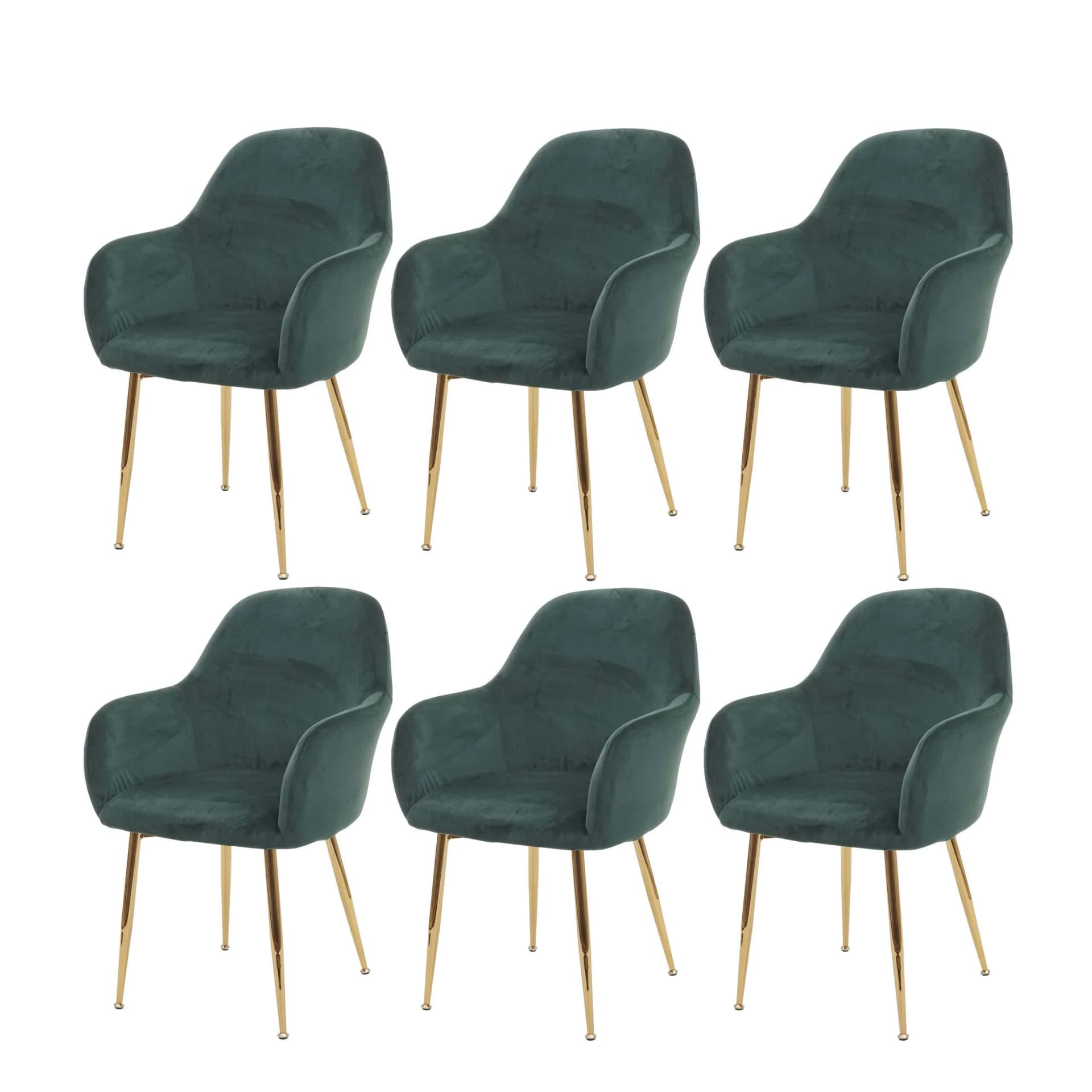 MCW 6er-Set Esszimmerstuhl Retro Design Samt Grün Goldene Beine - Bild 2