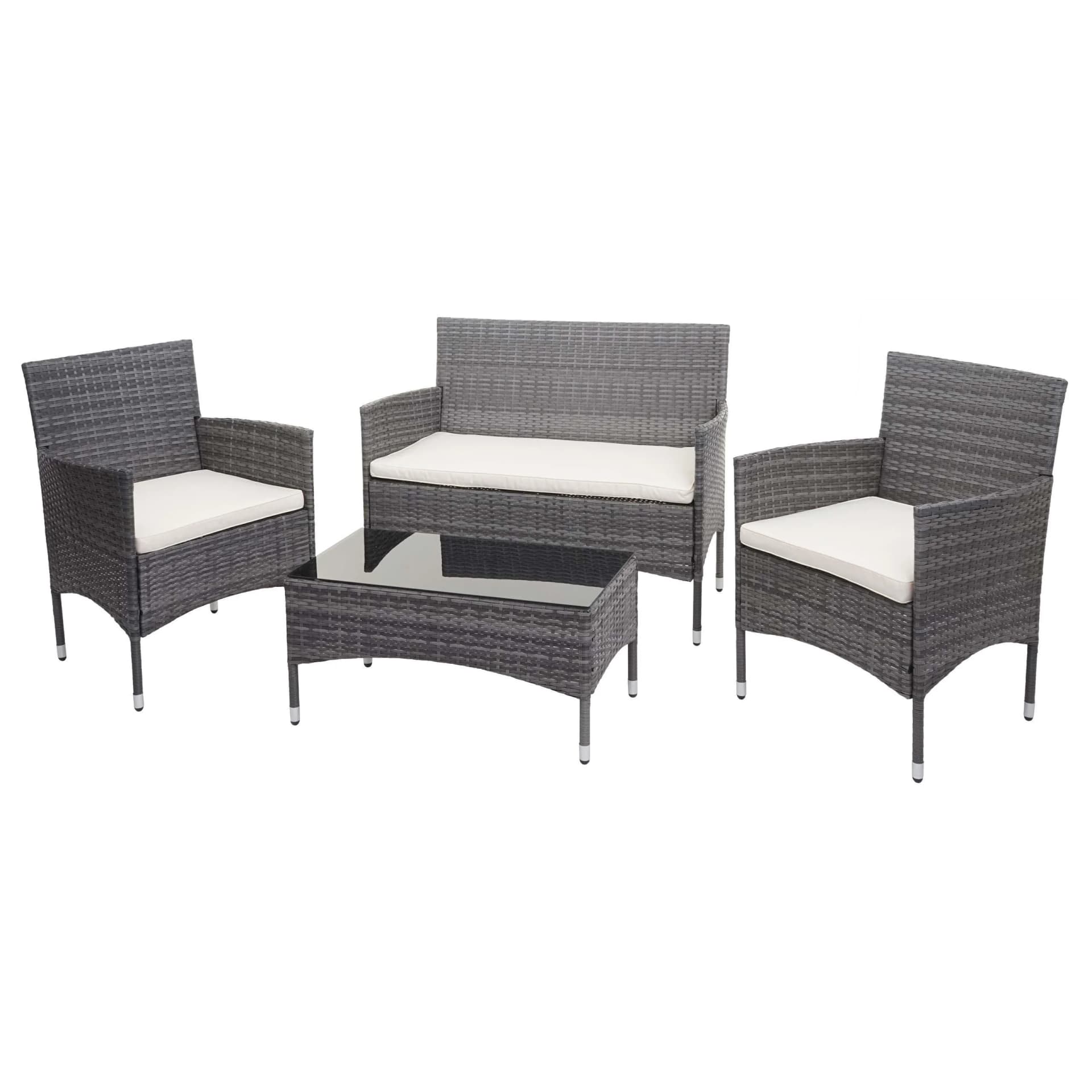 MCW Poly-Rattan Garnitur MCW-F55 Grau Creme 4-Sitzer Balkon Lounge Set - Bild 2