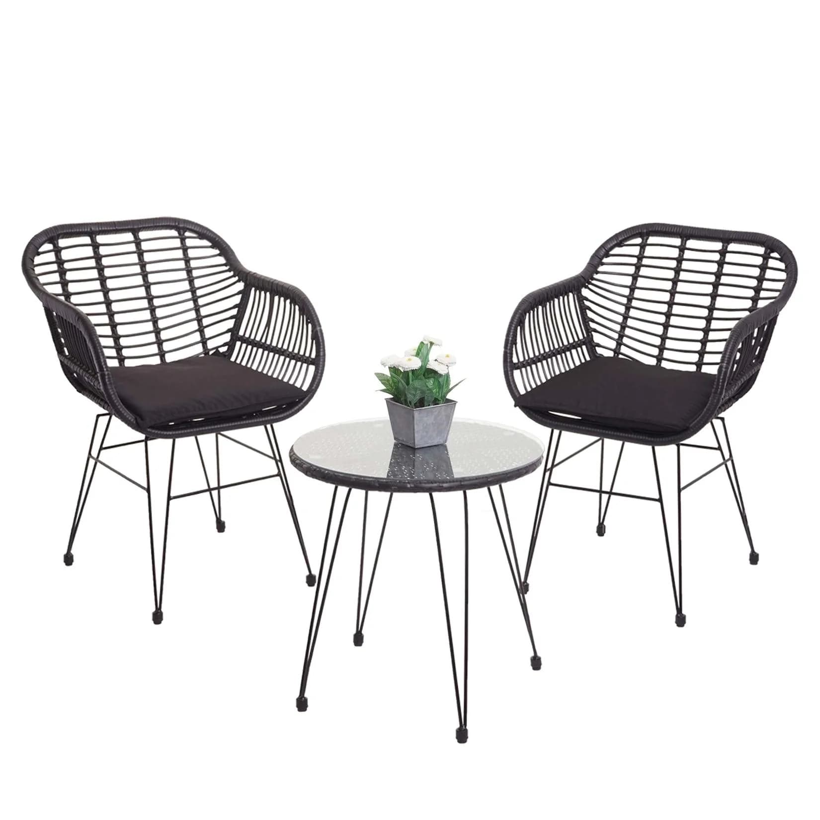 Poly-Rattan Garnitur MCW-G17 Balkon-Set Gartengarnitur Sitzgruppe Stuhl Seil Anthrazit Kissen Anthrazit