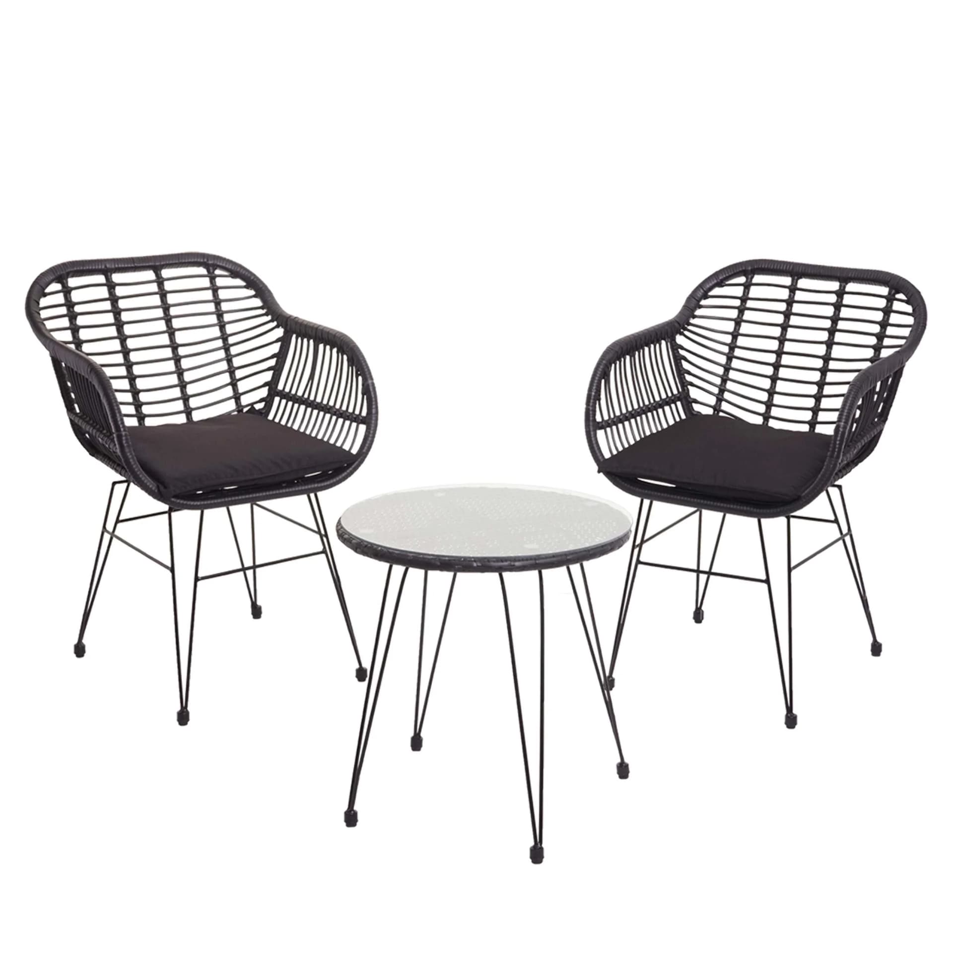 Poly-Rattan Garnitur MCW-G17 Balkon-Set Gartengarnitur Sitzgruppe Stuhl Seil Anthrazit Kissen Anthrazit - Bild 2