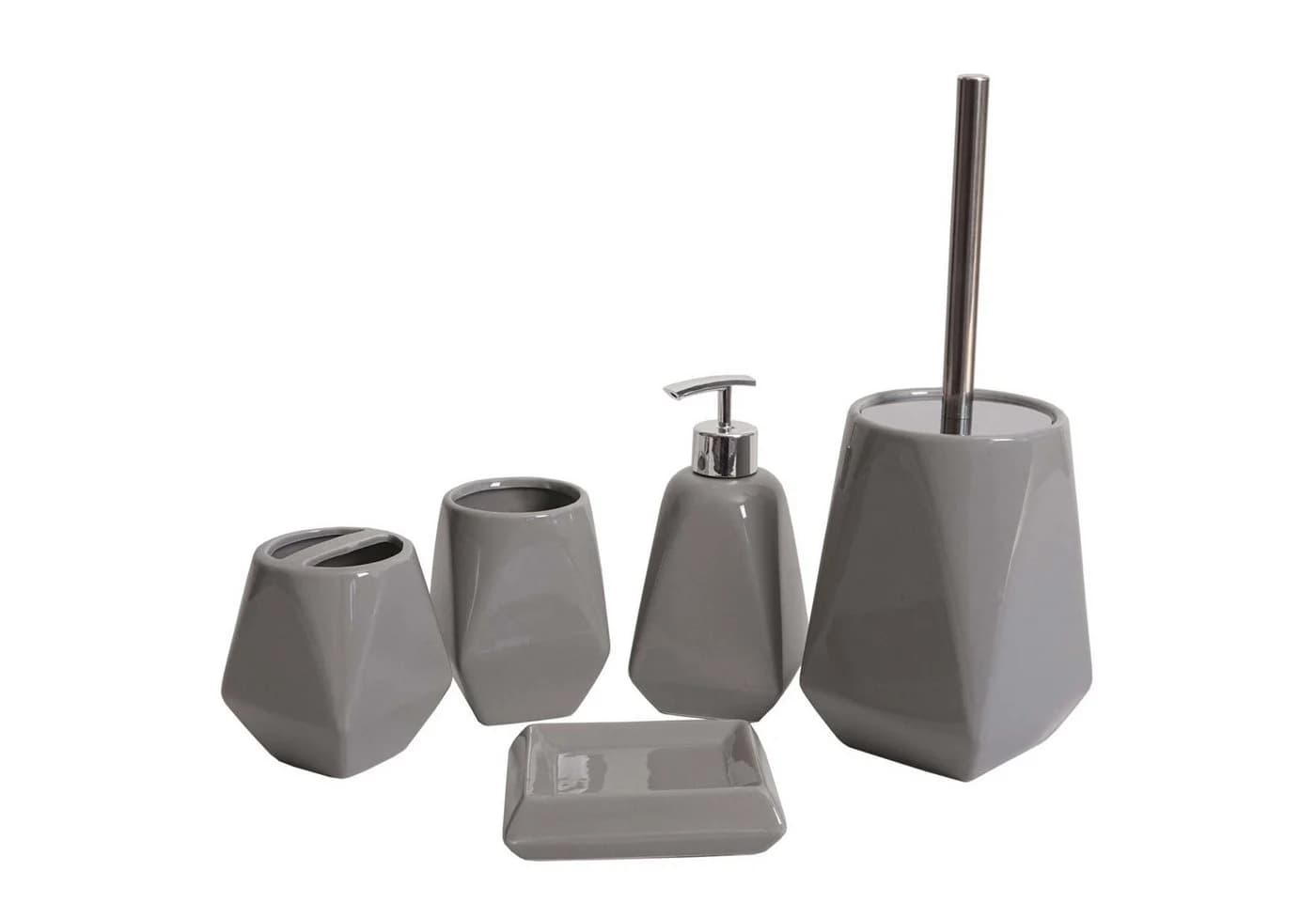 MCW Bad-Accessoire-Set 5-tlg. Grau Keramik Wechselbarer Bürstenkopf