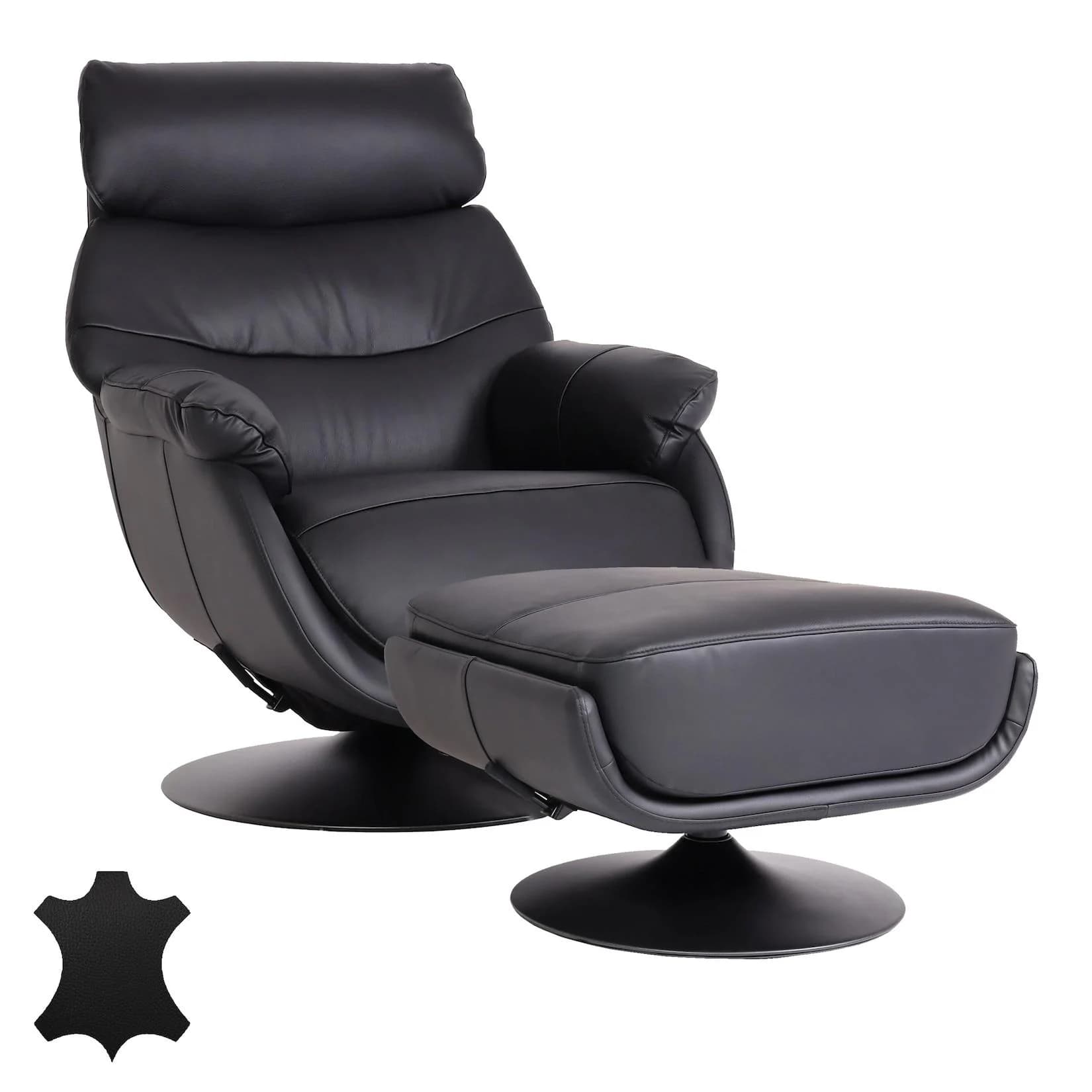 MCW Relaxsessel mit Hocker MCW-K99 Schwarz Wippfunktion Drehbar