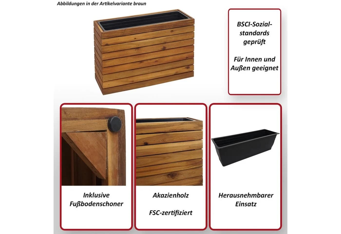 MCW Pflanzkasten Eckig Akazie Braun Outdoor - Bild 4