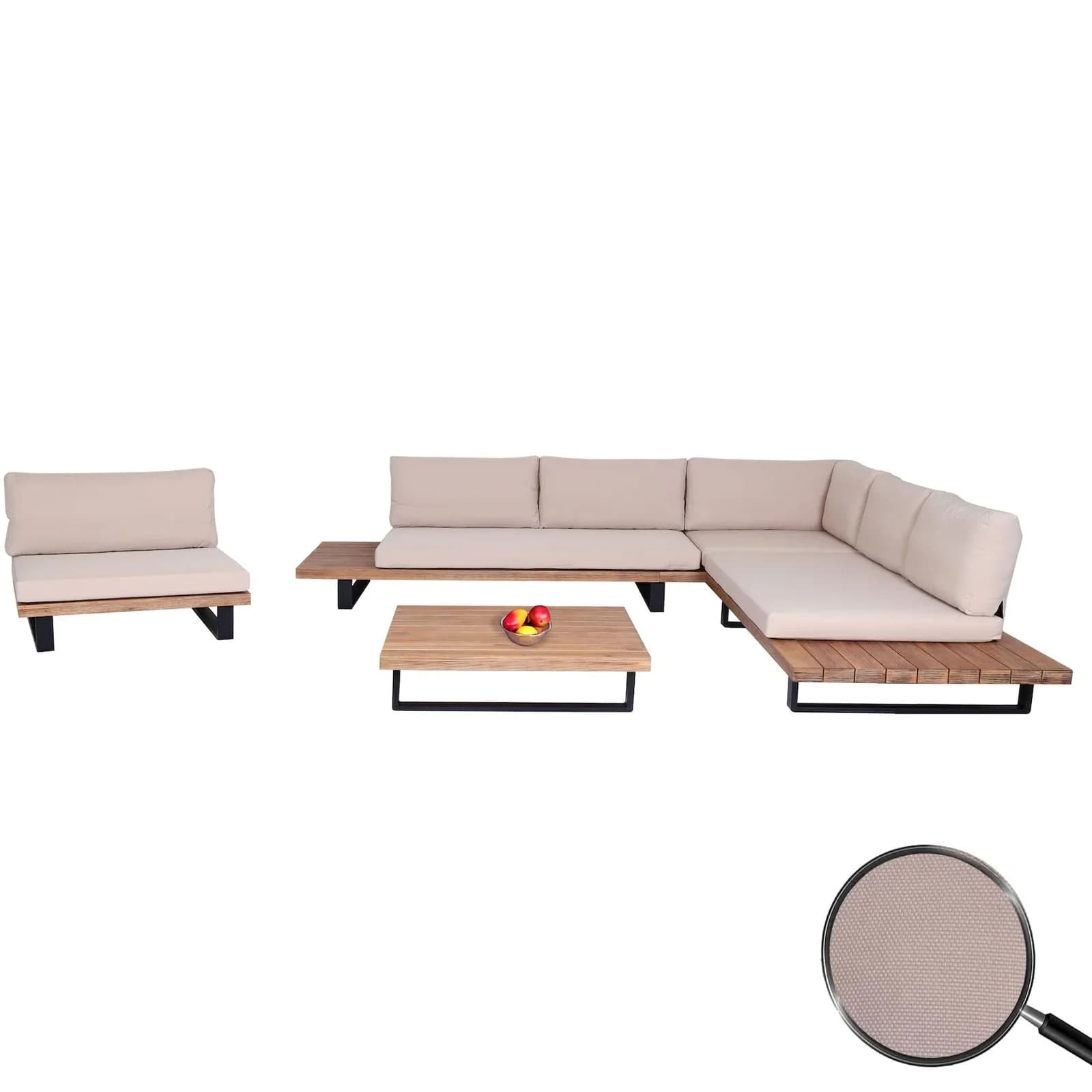 MCW Garten-Garnitur mit Sessel MCW-H54, Lounge-Set Sofa, Akazie Aluminium, Beige