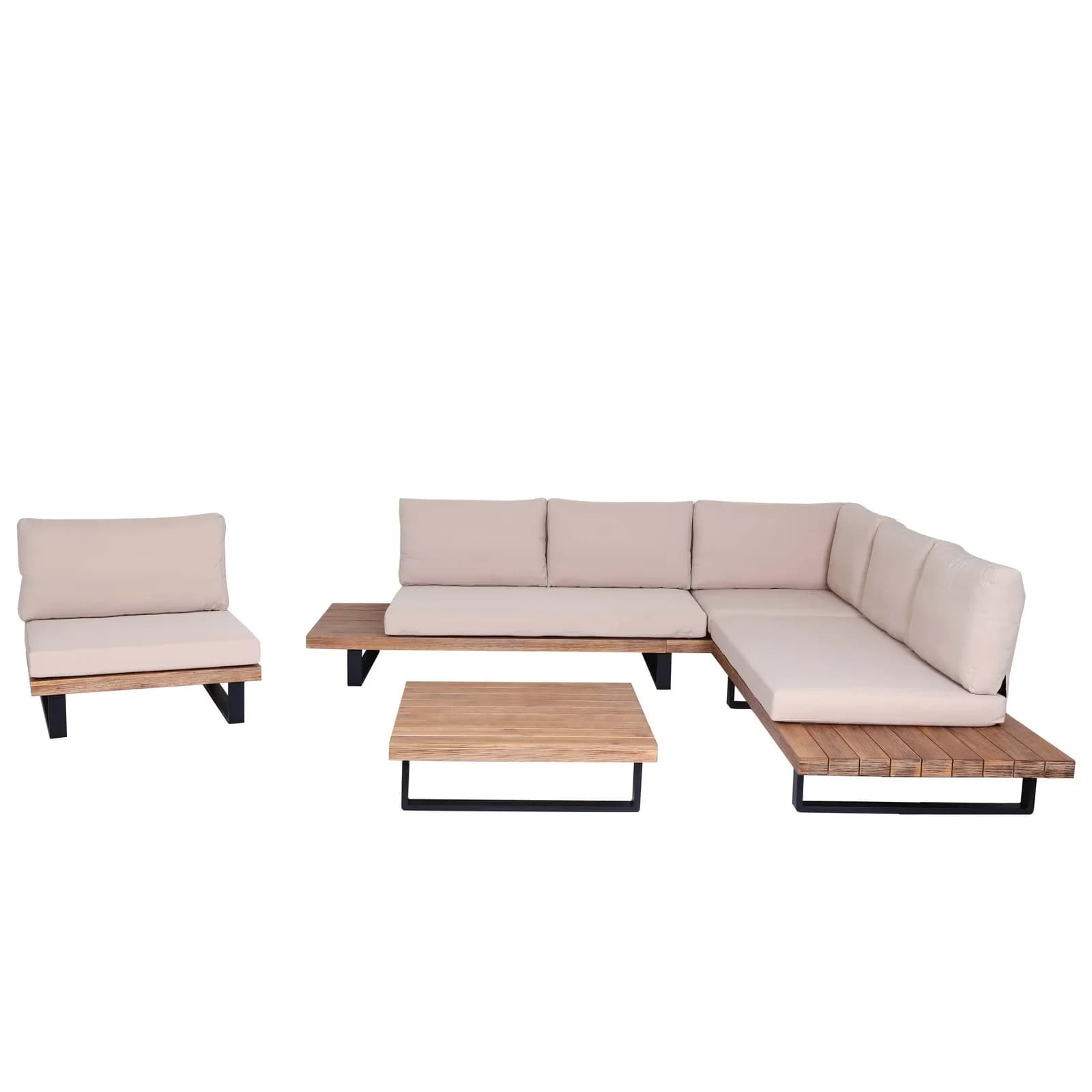 MCW Garten-Garnitur mit Sessel MCW-H54, Lounge-Set Sofa, Akazie Aluminium, Beige - Bild 2
