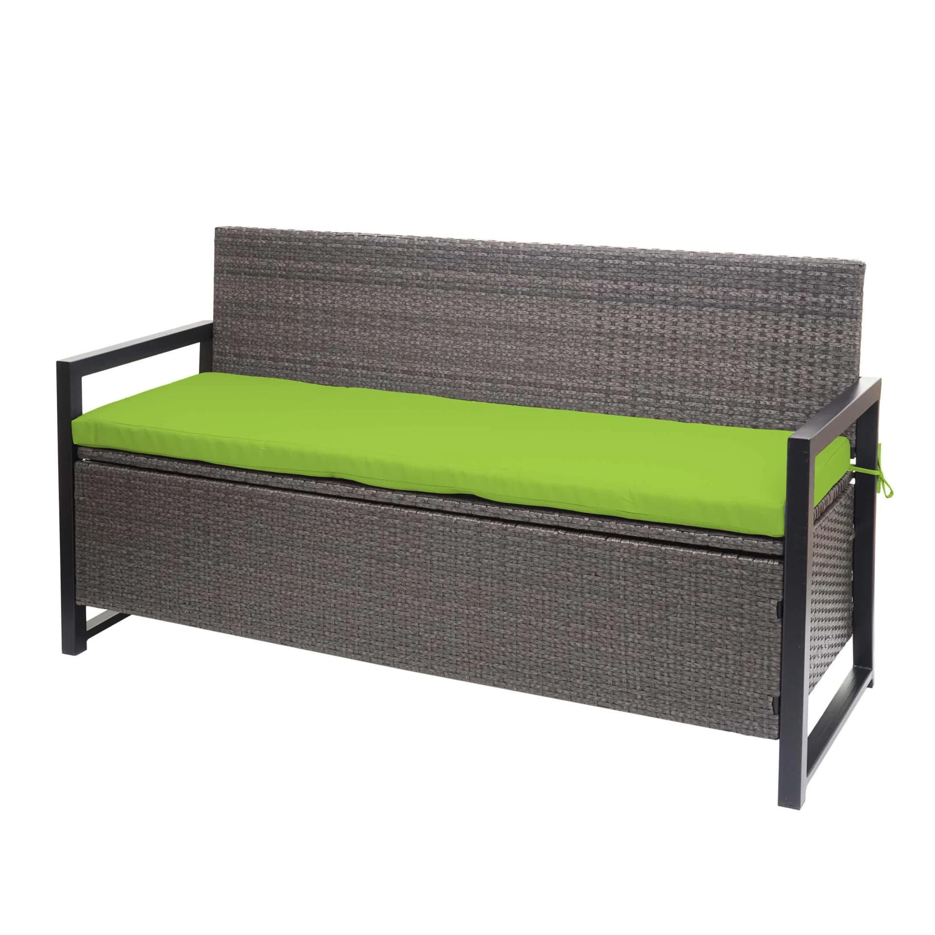 MCW Poly-Rattan 3er Sitzbank Grau mit Staufach und grünen Kissen - Bild 2