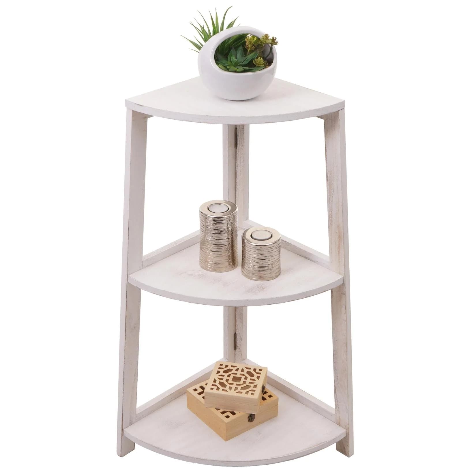 MCW Eckregal MCW-K44 3 Ablagen Shabby Weiß MDF Paulownia