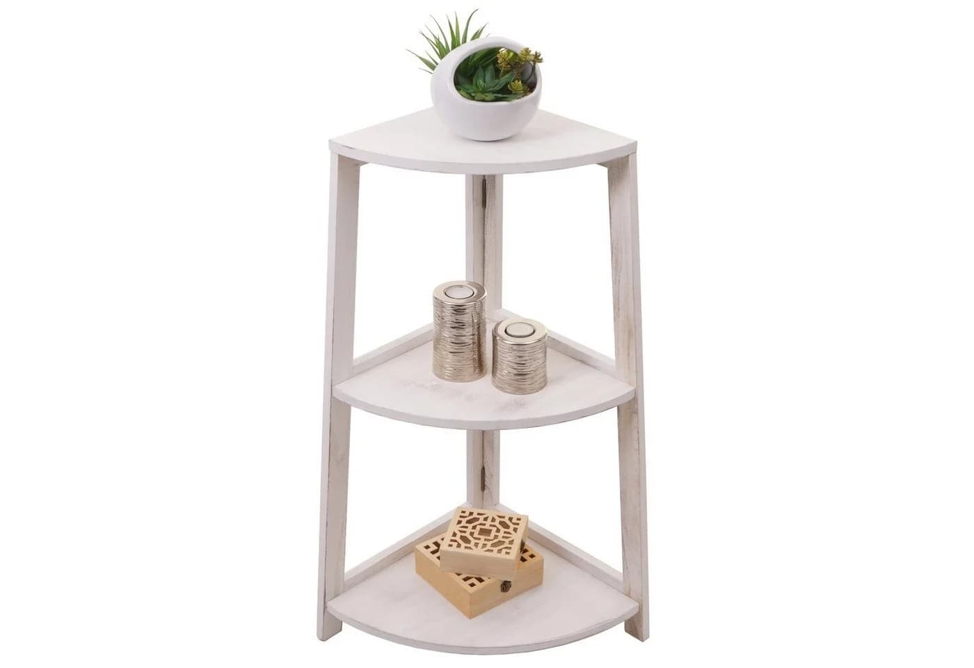 MCW Eckregal MCW-K44 3 Ablagen Shabby Weiß MDF Paulownia - Bild 3
