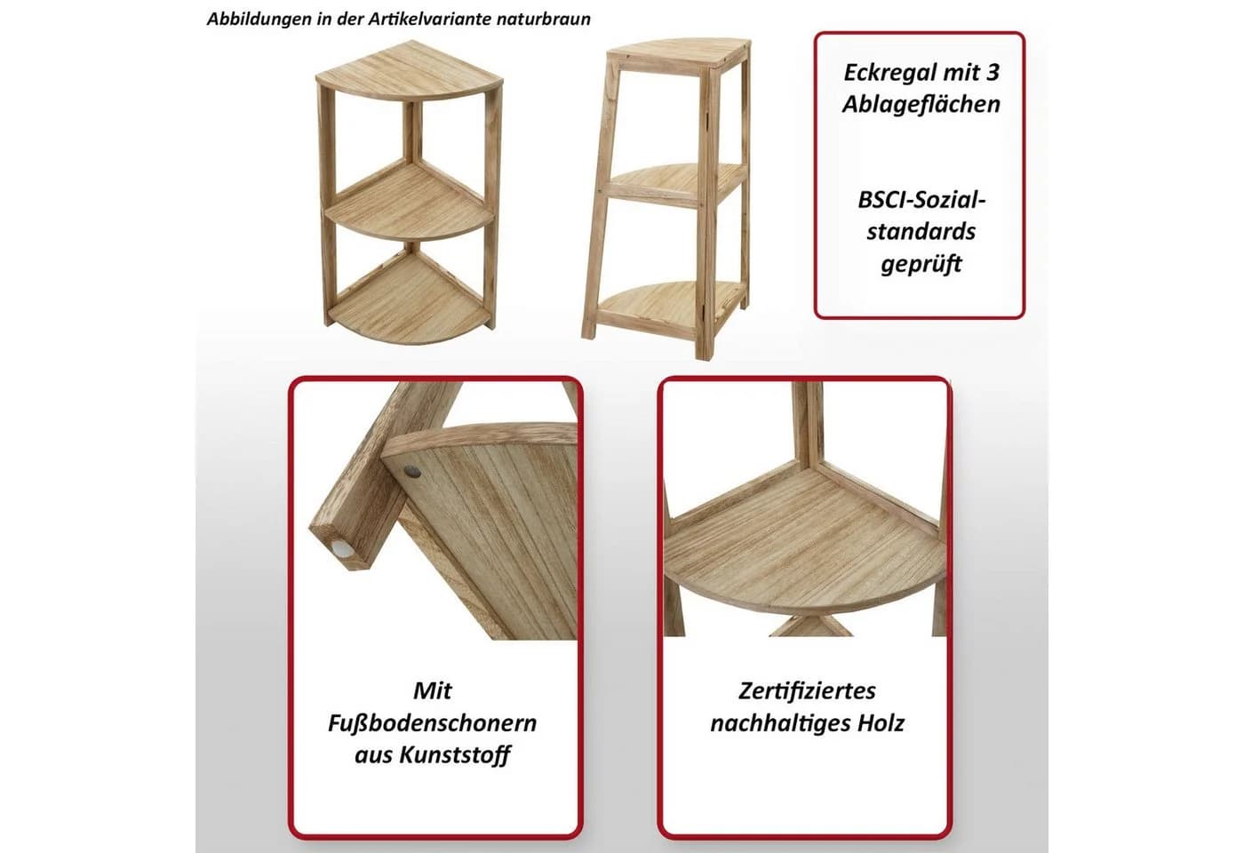 MCW Eckregal MCW-K44 3 Ablagen Shabby Weiß MDF Paulownia - Bild 5