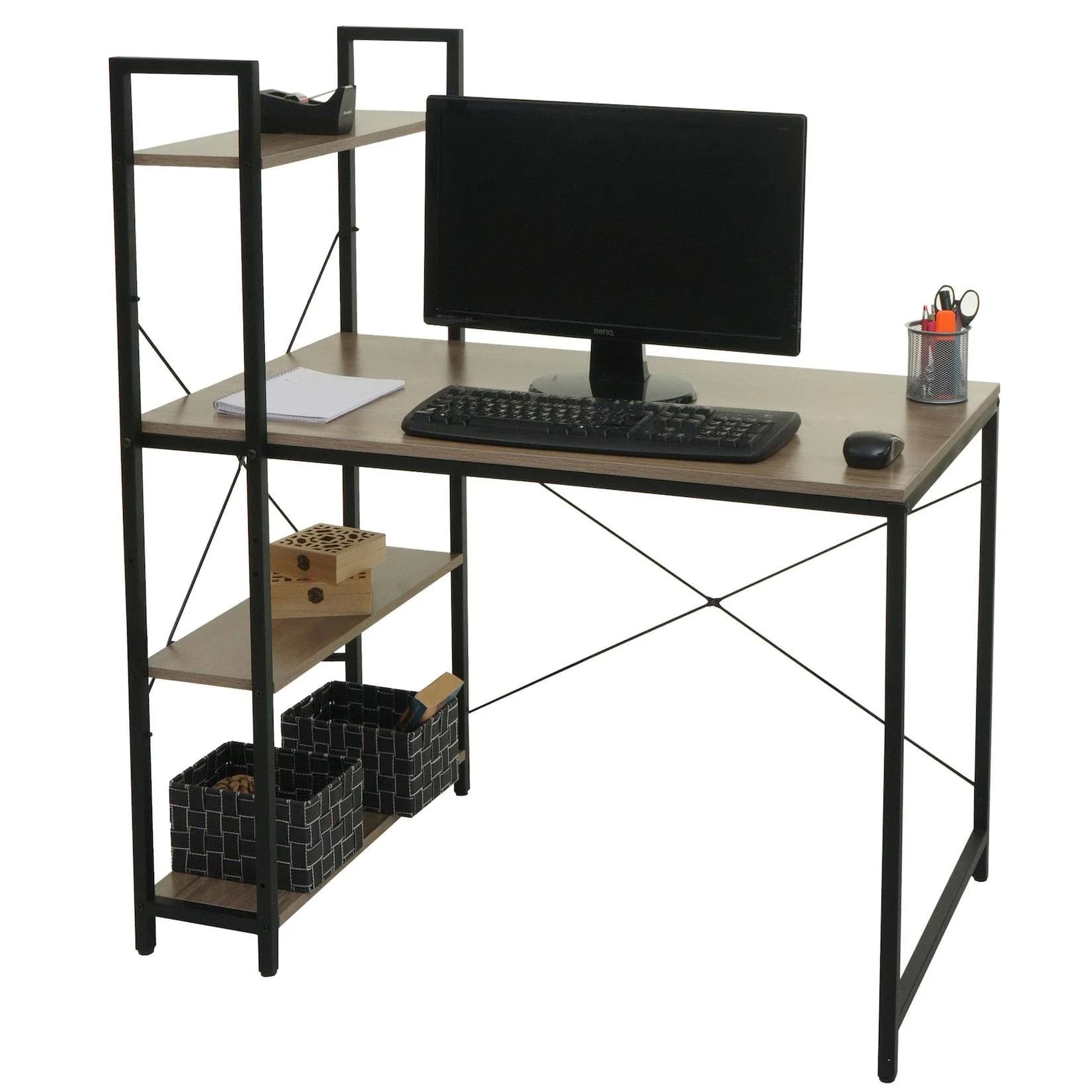 MCW Schreibtisch mit Regal Grau-Braun Metall MDF - Bild 1