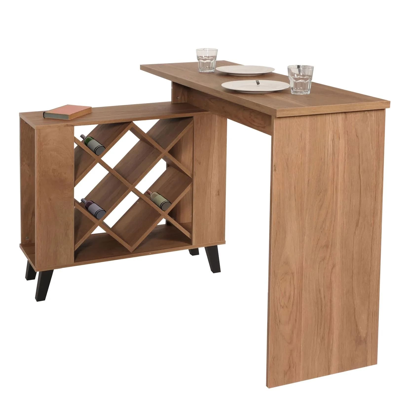 MCW Bartisch M45 Brauner Stehtisch mit Weinregal