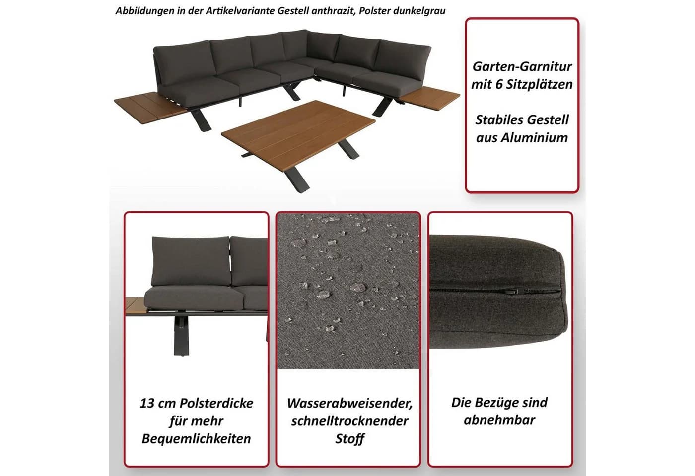 MCW Aluminium Garten-Garnitur MCW-M62, 6-tlg. Sitzgruppe mit Holzoptik - Bild 5