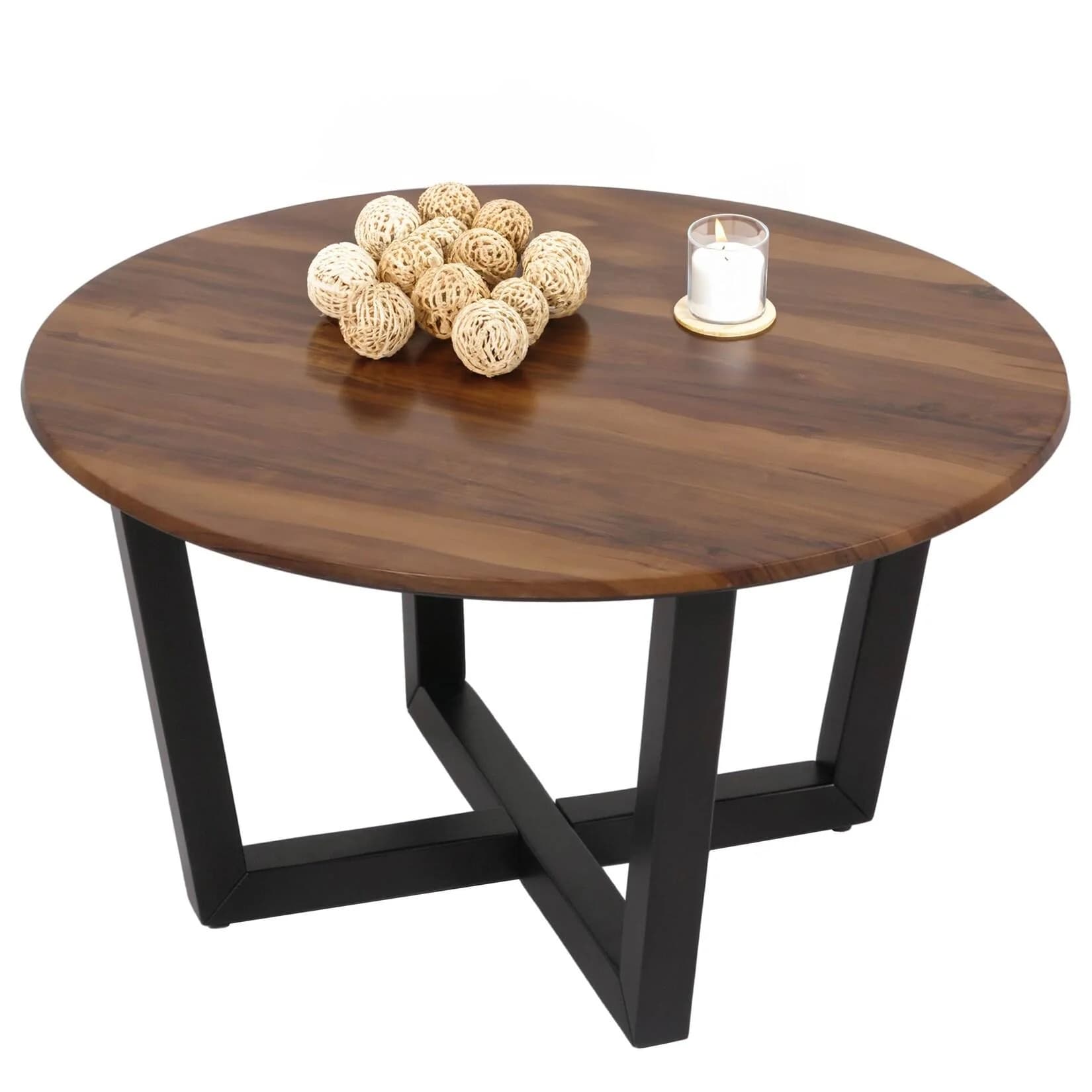 Couchtisch MCW-M61 Beistelltisch Sofatisch Massiv-Holz HPL Laminat Melamin 80cm Sheesham Holz-Optik Dunkles Gestell