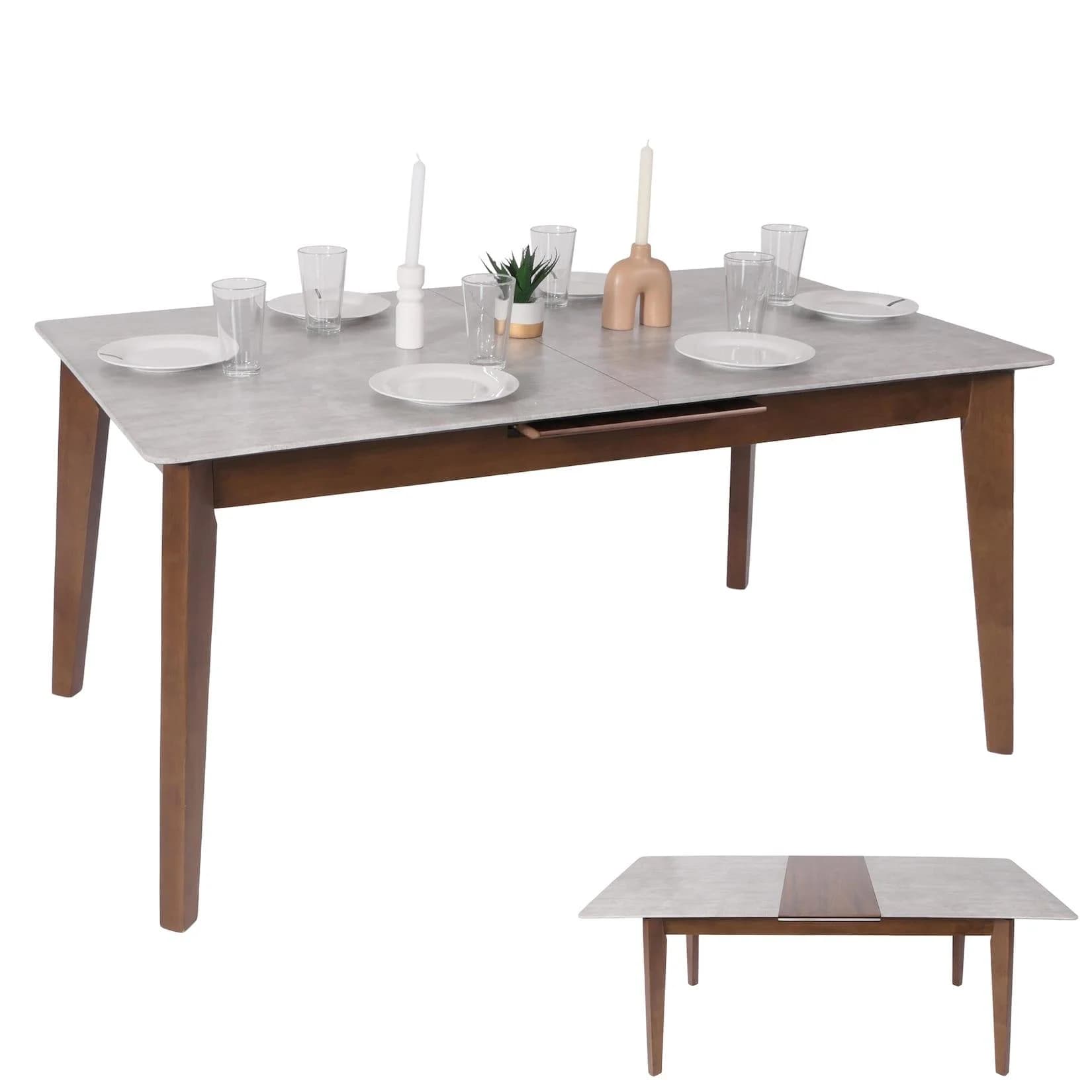 MCW Esszimmertisch MCW-M57 Ausziehbar Beton-Optik Braune Beine