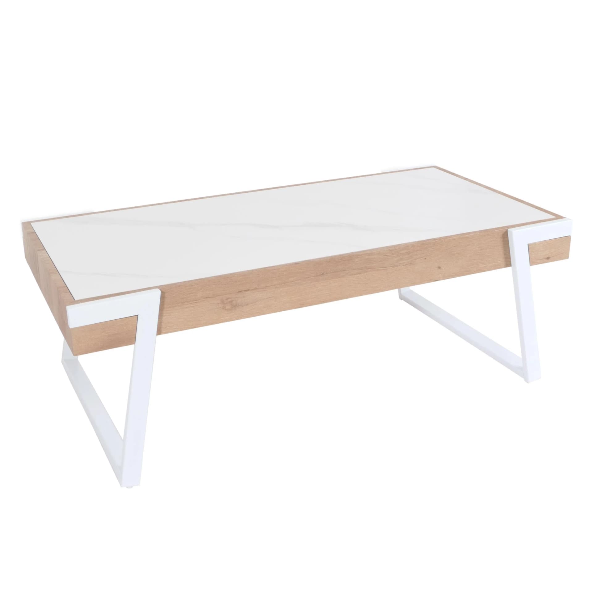 MCW Couchtisch MWC-L89 Sinterstein Marmor-Optik Weiß Holz Natur - Bild 2