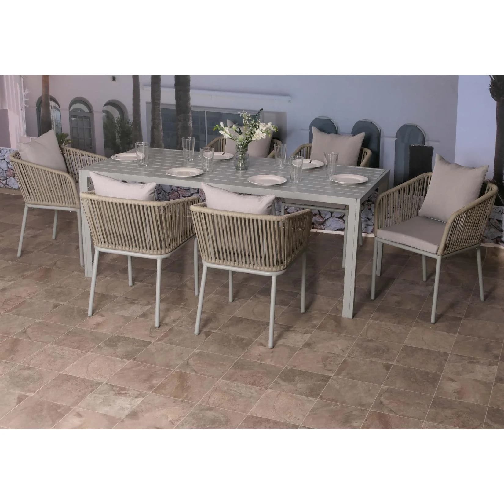 MCW Gartengarnitur 7-tlg. Grau Aluminium Seilgeflecht