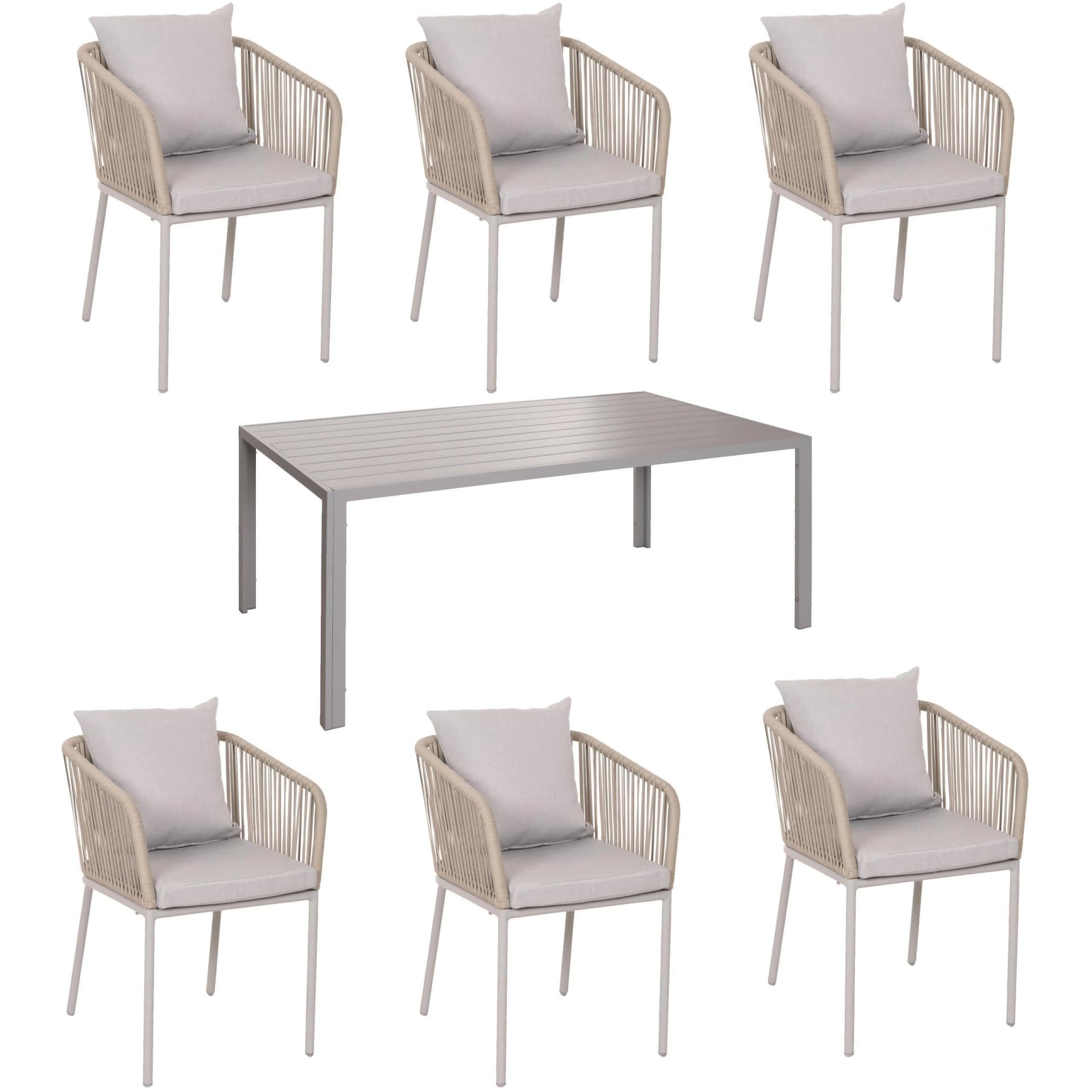 MCW Gartengarnitur 7-tlg. Grau Aluminium Seilgeflecht - Bild 2