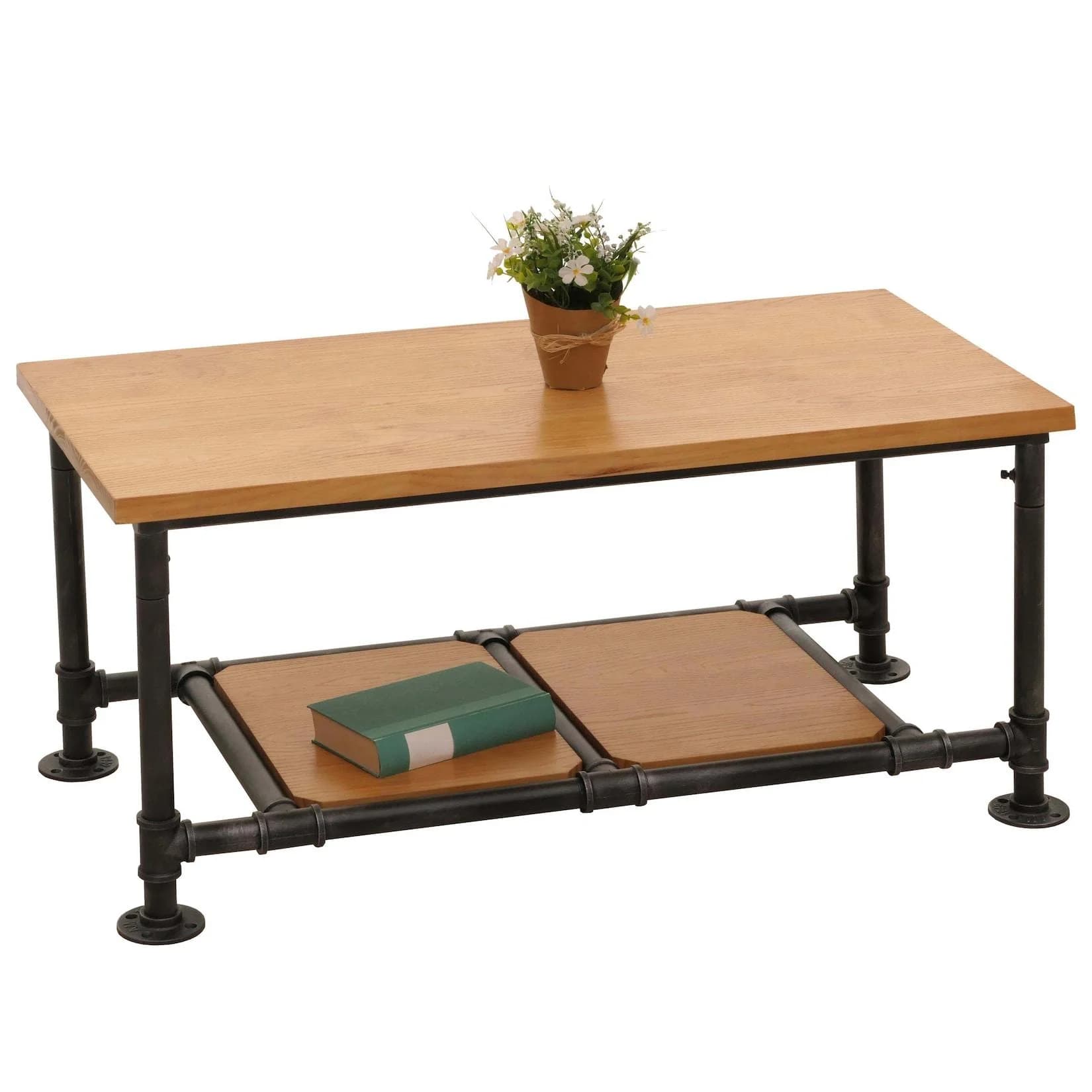 MCW Couchtisch Industrial Massivholz Metall 48x100x50cm Natur