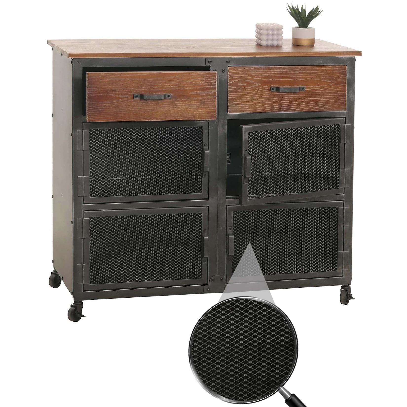 MCW Kommode Industrial Retro Metall Holz Schwarz Braun