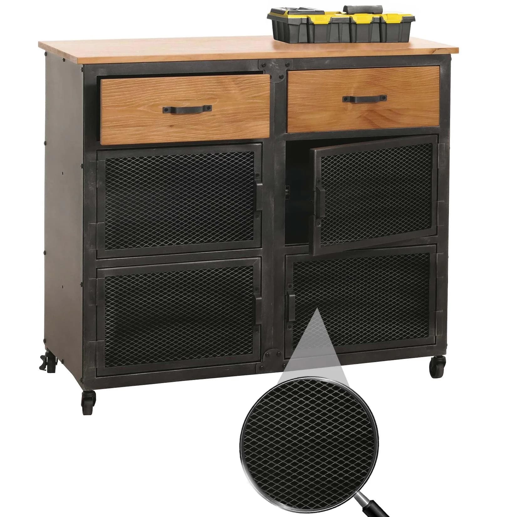 MCW Werkstattwagen MCW-N28 Schwarz/Natur mit 2 Schubladen