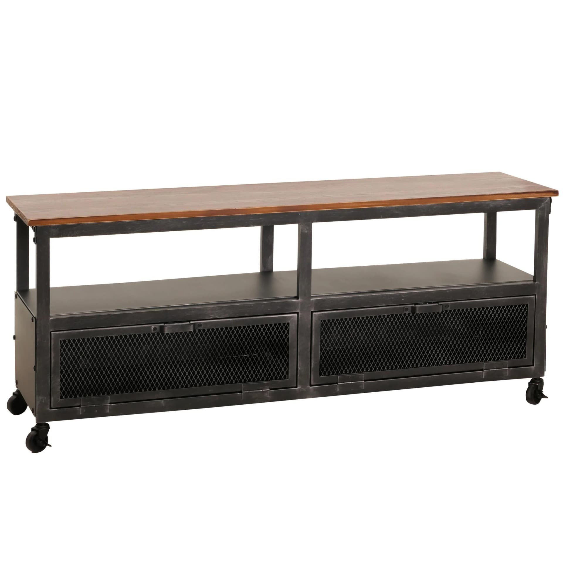 Lowboard MCW-N28 TV-Rack 2 Fächer Industrial Retro Metall Holz Schwarz Braun - Bild 2