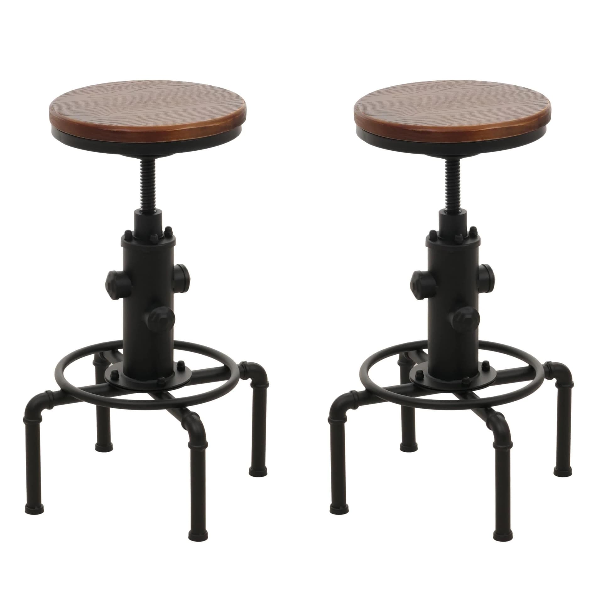 MCW Barhocker MCW-N23 2er-Set höhenverstellbar drehbar Fußablage Industrial Eisen Massivholz Braun - Bild 2