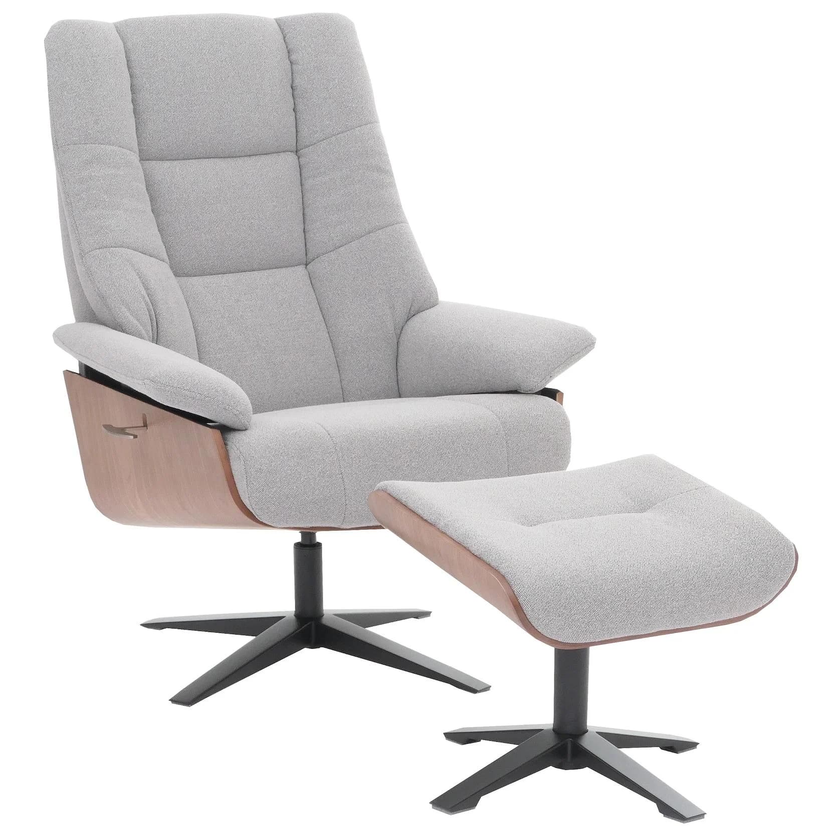 MCA Relaxsessel + Hocker MCW-N57 Grau Bouclé Stoff Holz