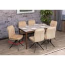 MCW 6er-Set Esszimmerstuhl Beige Metall Stoff Drehbar Bild 1