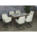 6er-Set Freischwinger MCW-G67 Esszimmerstuhl creme-beige Stoff Bild 1