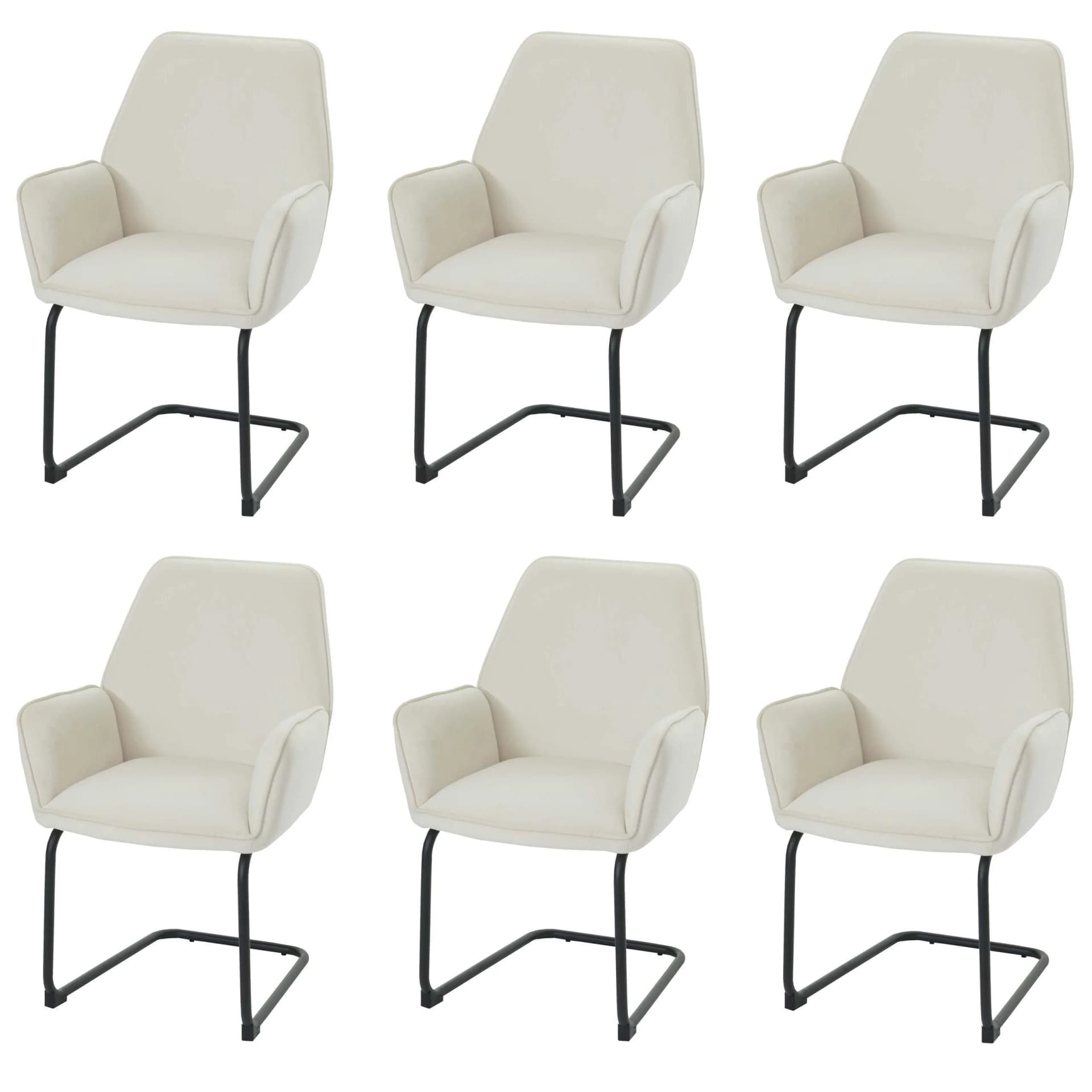 6er-Set Freischwinger MCW-G67 Esszimmerstuhl creme-beige Stoff - Bild 2