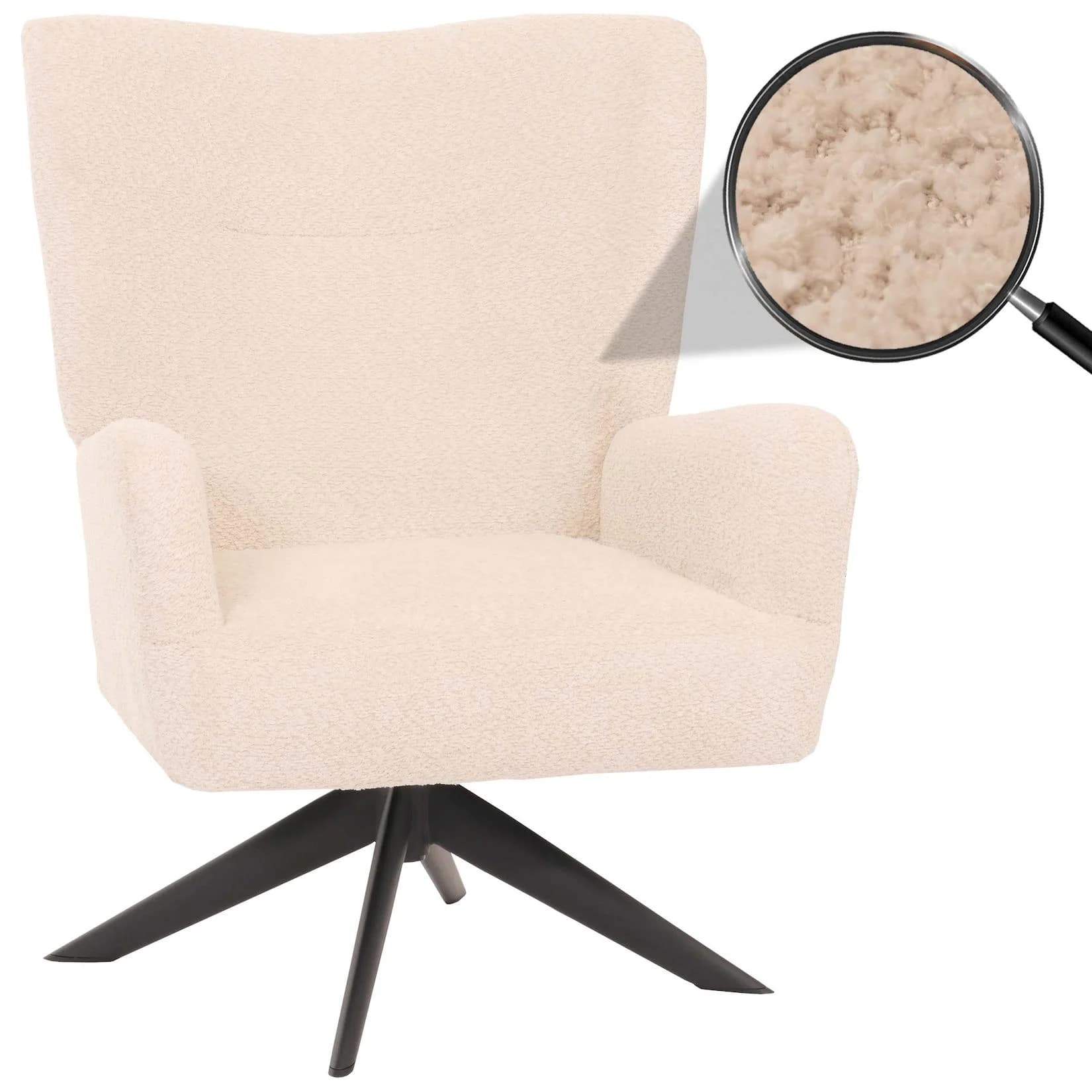 Lounge-Sessel MCW-N65 Drehbar Creme-Beige Stoff Chenille Metall