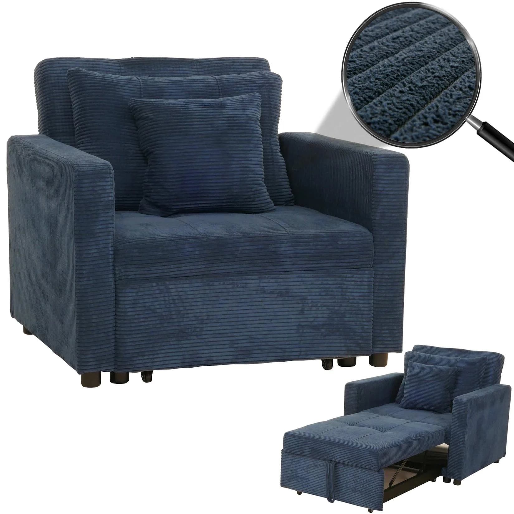 MCW Schlafsessel MCW-L90 Blau Stoff/Textil Cord mit Schlaffunktion