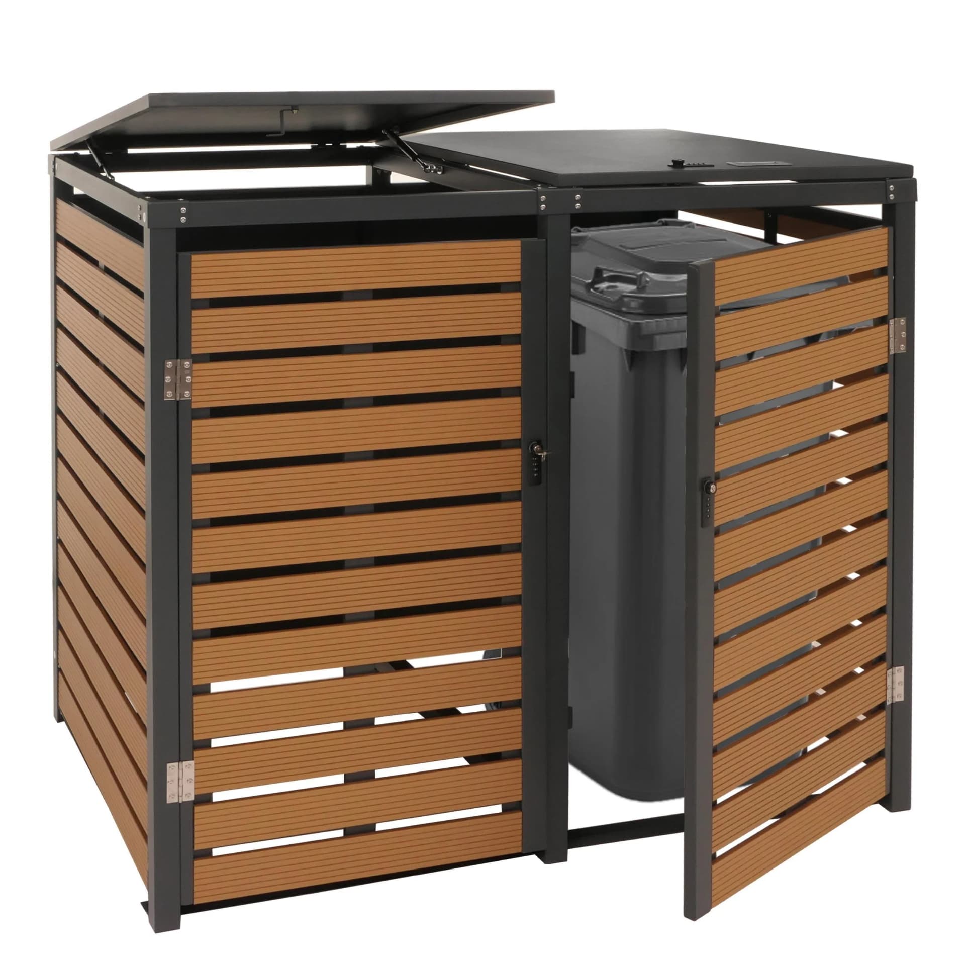 MCW 2er Mülltonnenverkleidung Teak-Optik WPC Metall - Bild 2