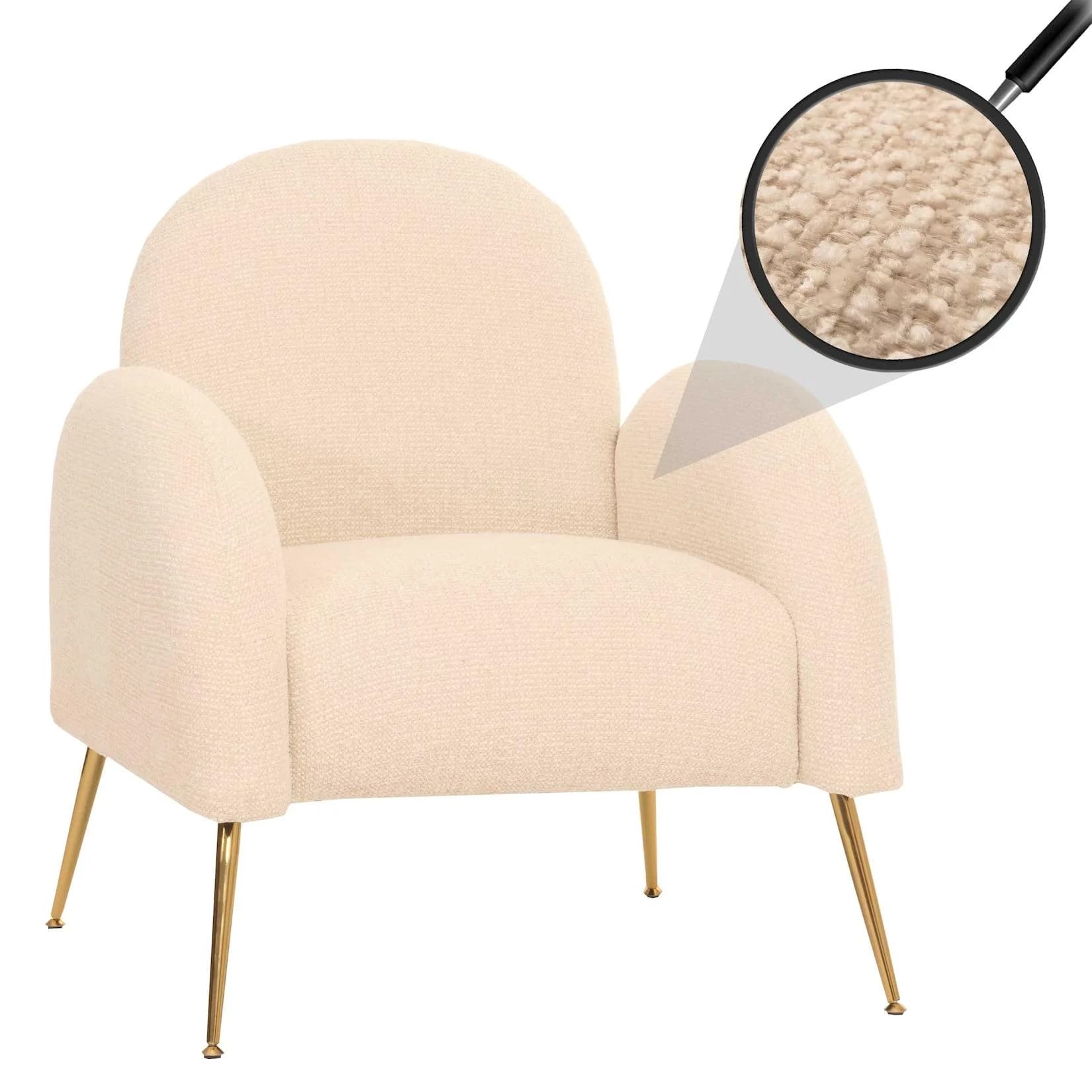 Lounge-Sessel MCW-N69 Retro Chenille Creme-Weiß