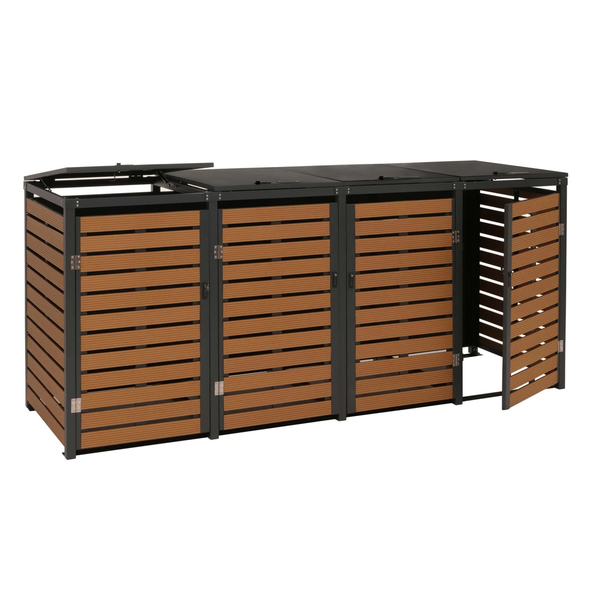 MCW 4er Mülltonnenverkleidung WPC Metall Teak-Optik - Bild 2