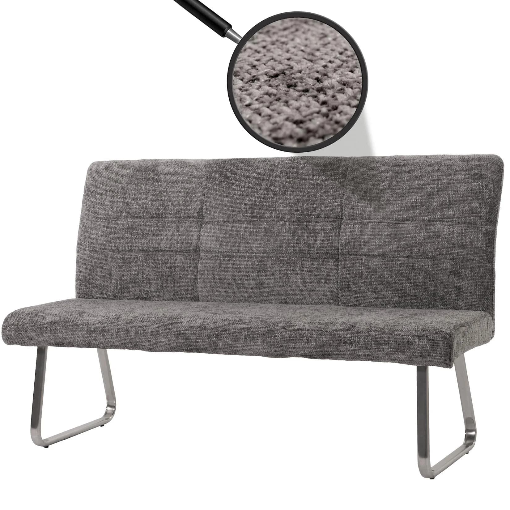 MCW Sitzbank 160cm Dunkelgrau Edelstahl Chenille 3-Sitzer