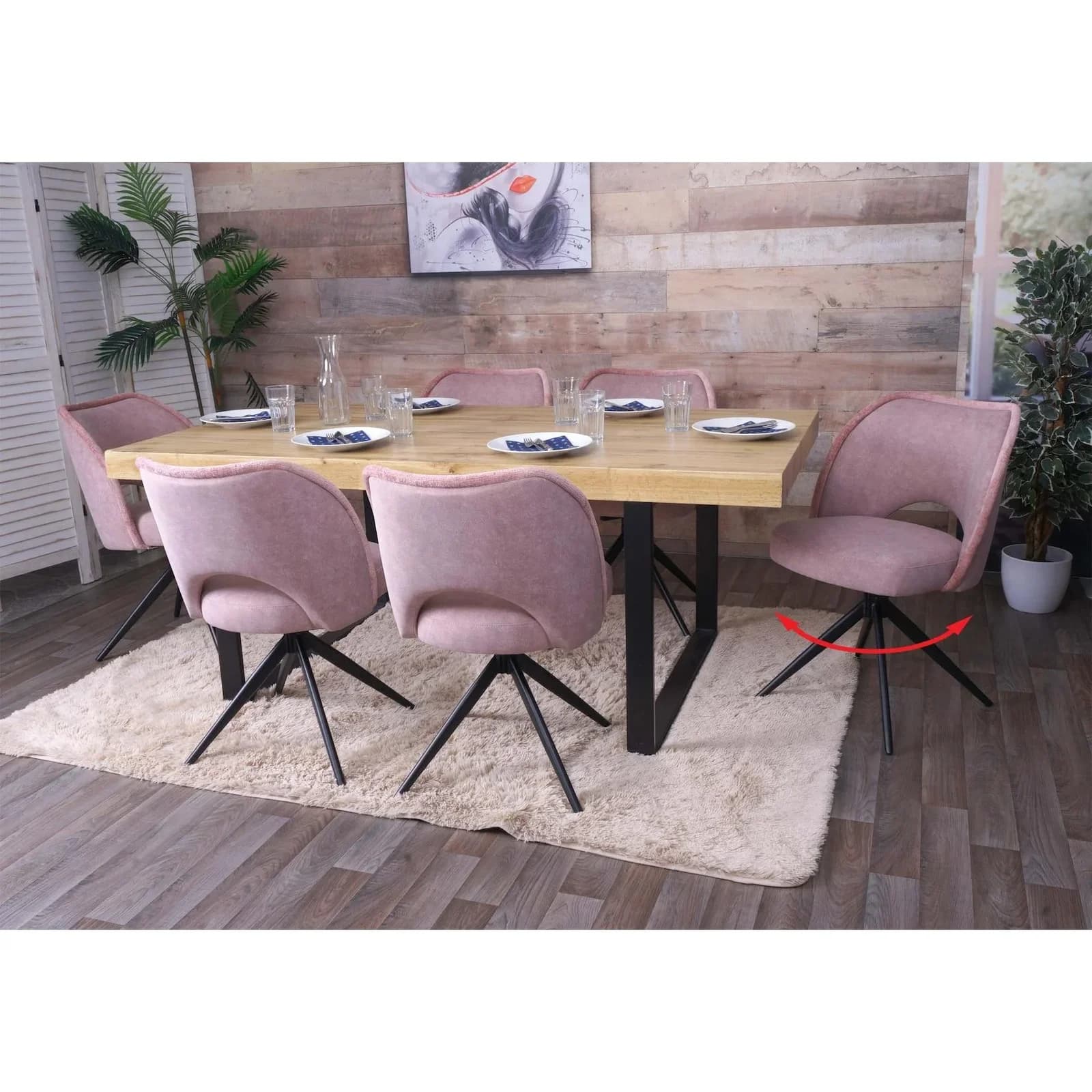 6er-Set Esszimmerstuhl MCW-N72 Rosa Polsterstuhl drehbar Stoff