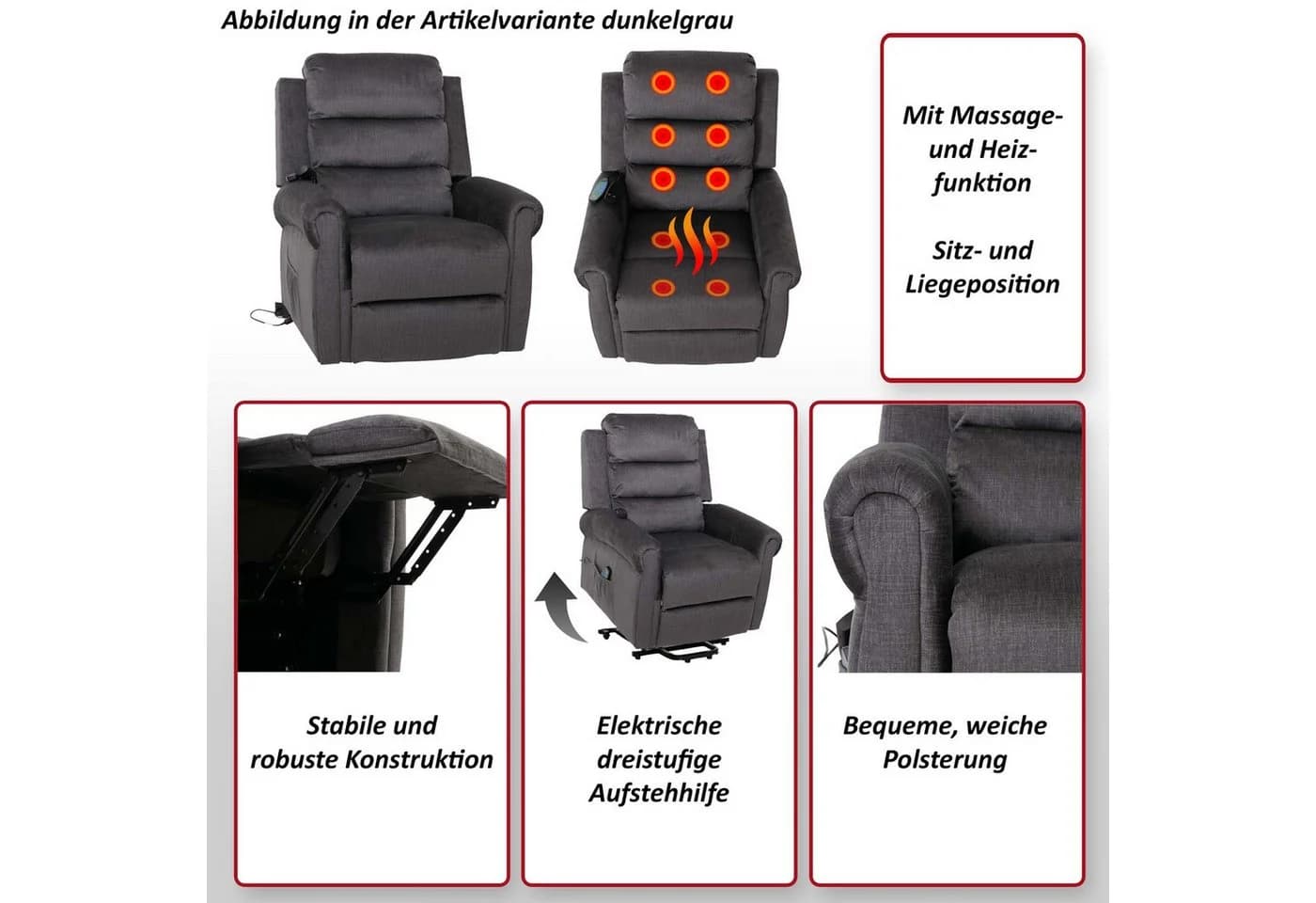 Fernsehsessel MCW-K63 Relaxsessel mit Aufstehhilfe, Massage & Heizung - Bild 5