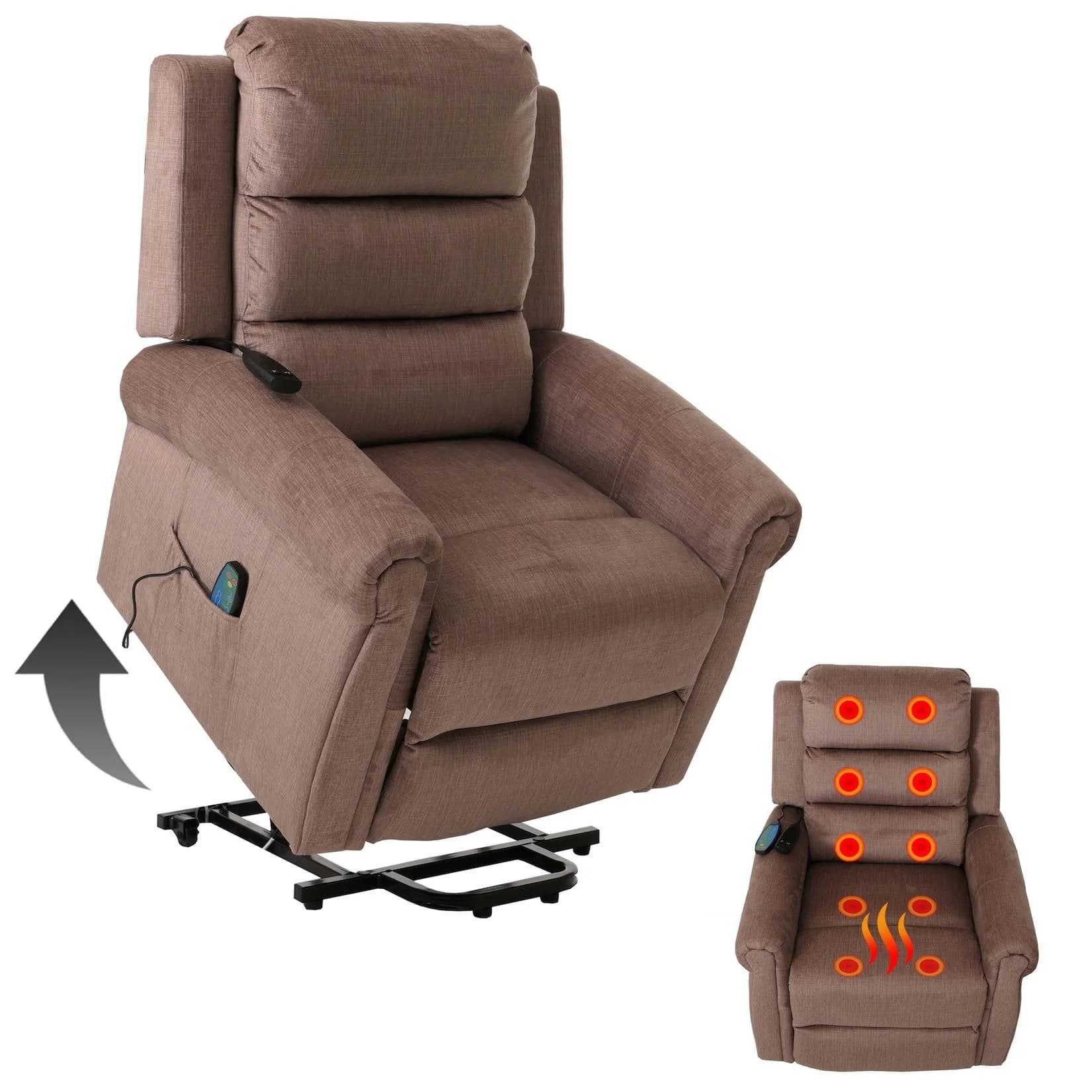 Fernsehsessel MCW-K63 Relaxsessel mit Aufstehhilfe, Massage & Heizung in Braun
