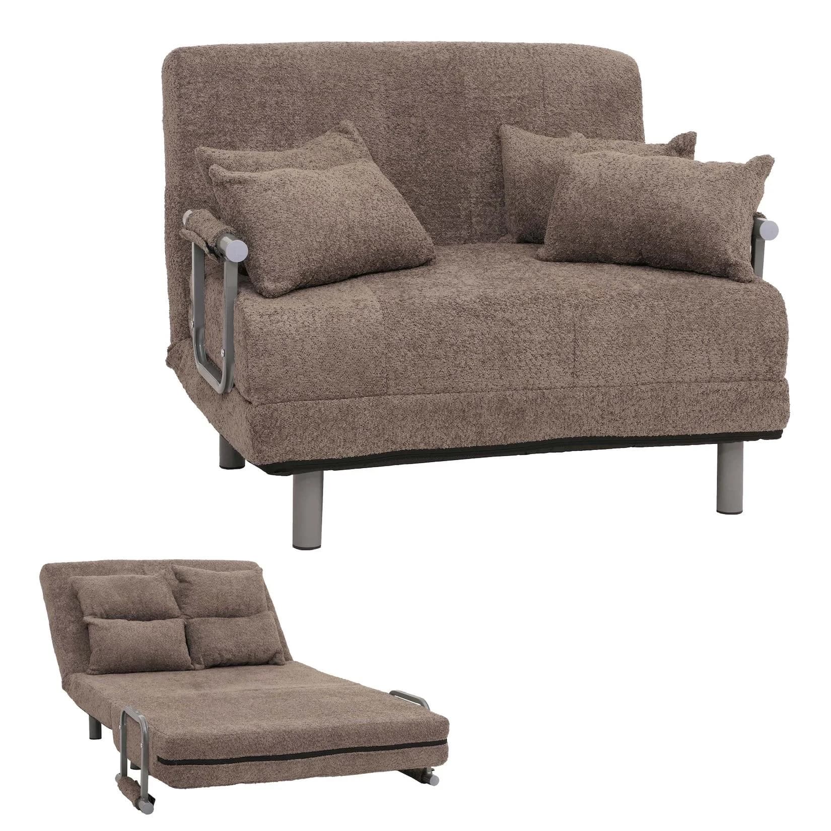 Schlafsessel MCW-K29 Bouclé Stoff Hellbraun