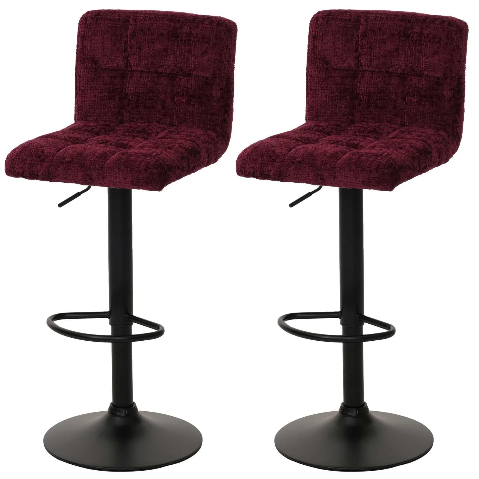 MCW 2er-Set Barhocker MCW-G87 Bordeaux Chenille höhenverstellbar - Bild 2
