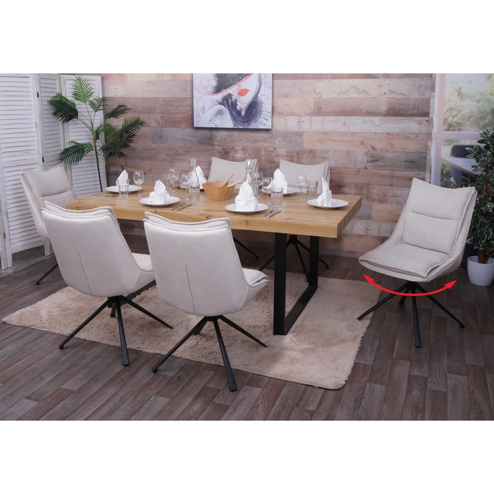 6er-Set Esszimmerstuhl MCW-N71 Creme-Beige Stoff Drehbar Auto-Return