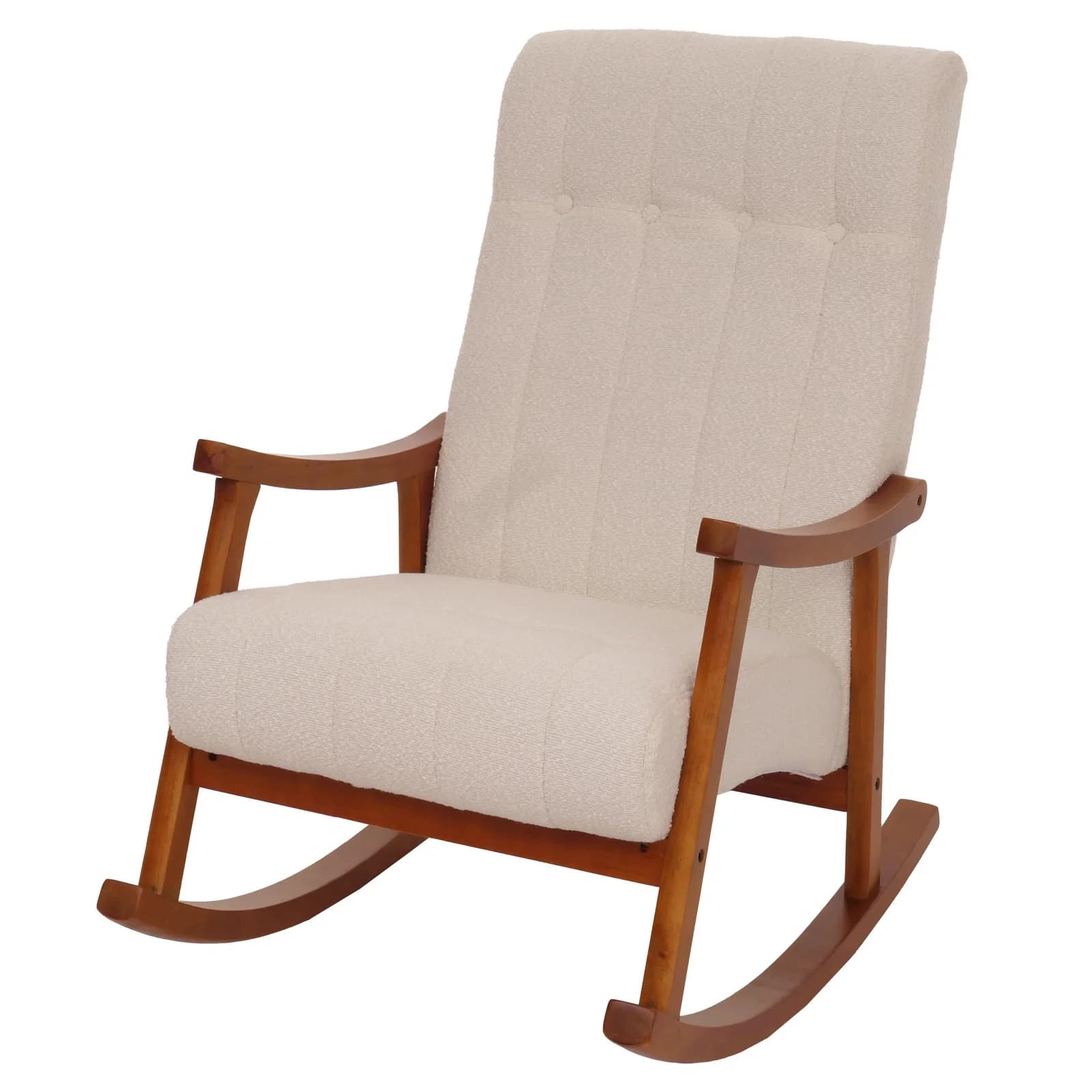 MCW Schaukelstuhl MCW-K10 Relaxsessel Beige Bouclé Holzgestell Walnuss-Optik - Bild 2