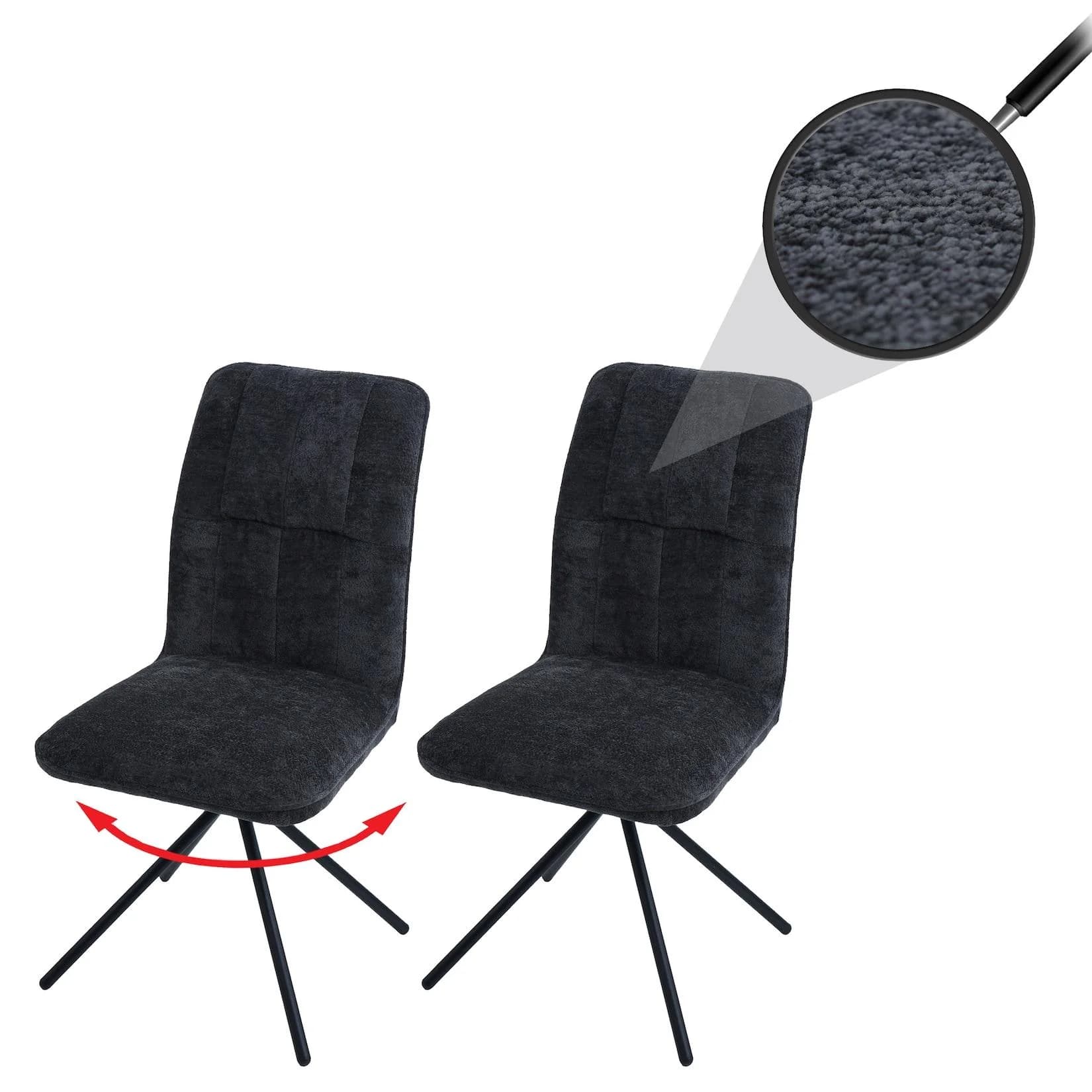 MCW 2er-Set Esszimmerstuhl MCW-N99 Grau Chenille Auto-Return