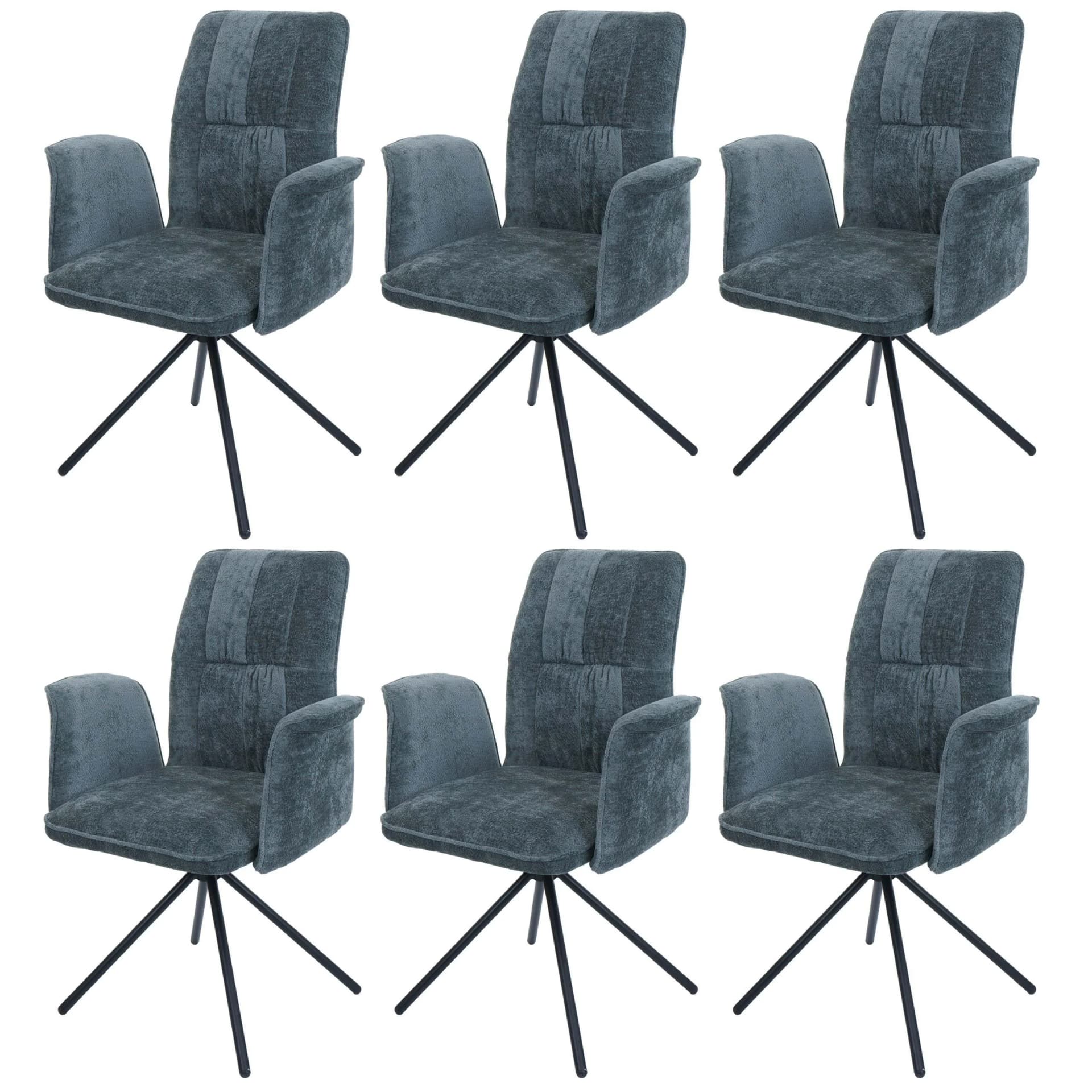 6er-Set Esszimmerstuhl MCW-N99 Drehbar Armlehne Chenille Blau-Grün - Bild 2