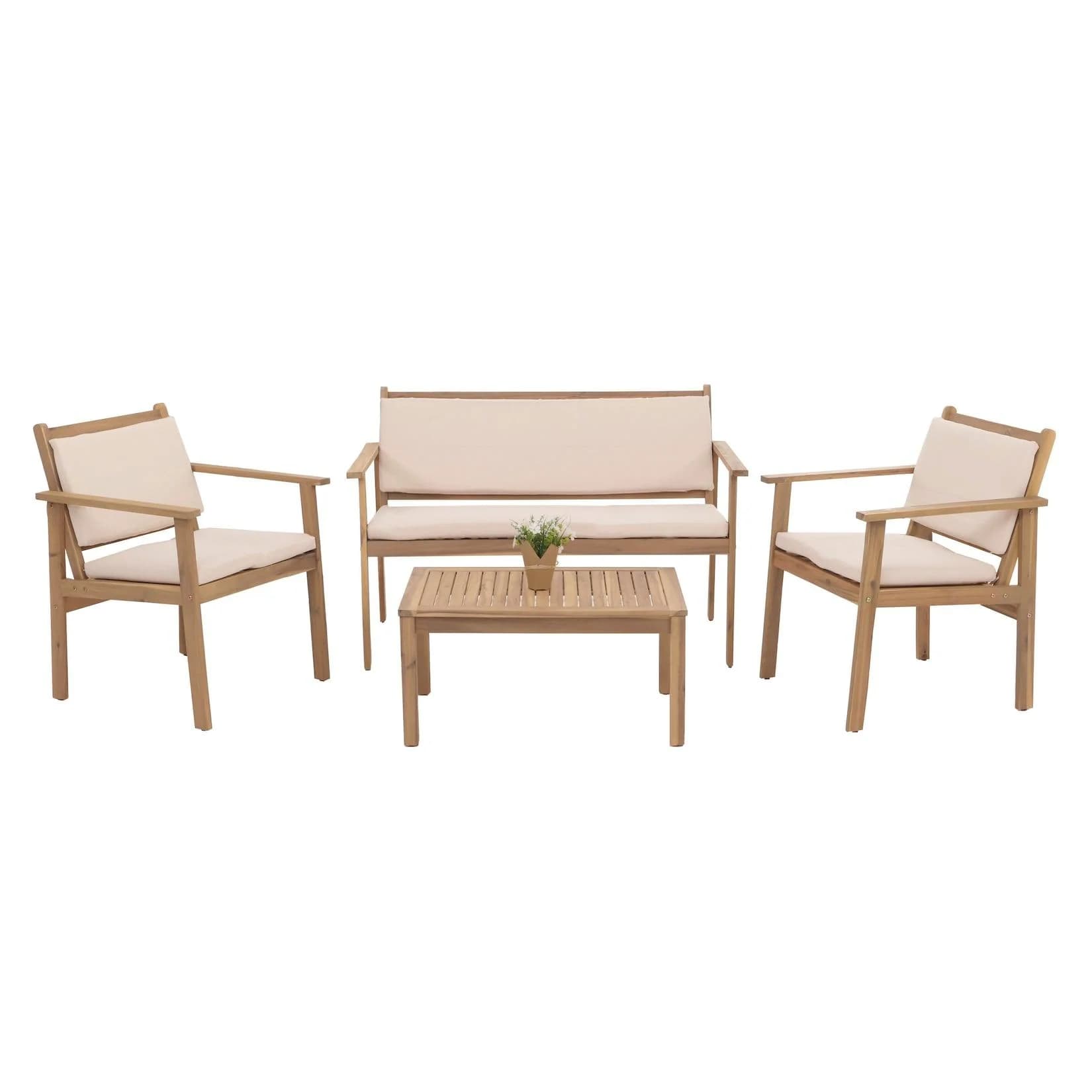 Garten-Garnitur MCW-O19 Lounge-Set Akazie Holz Beige