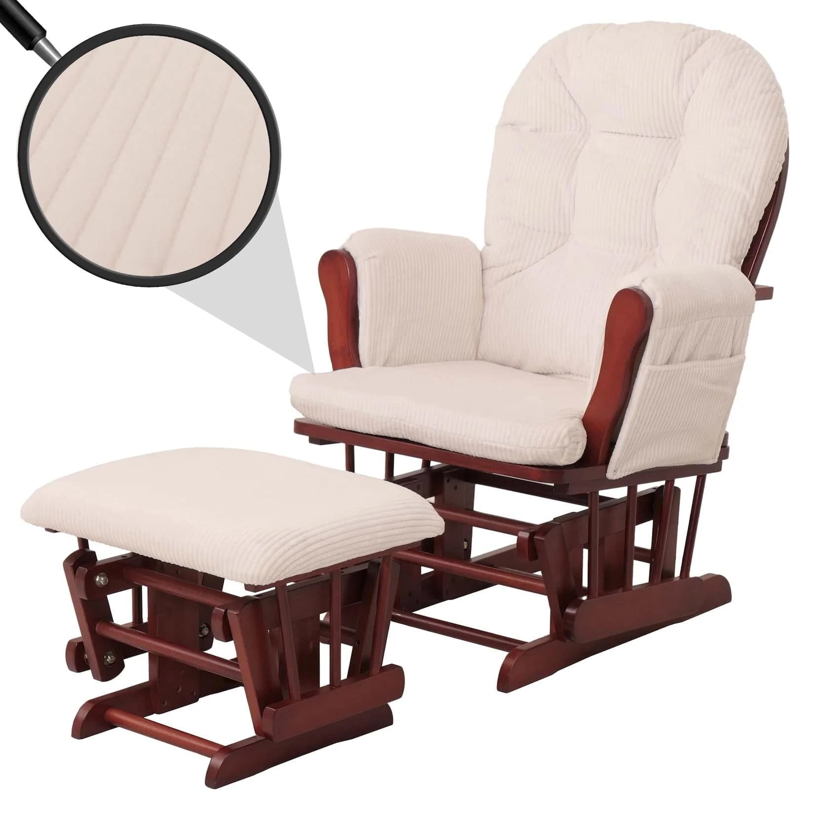 MCW Relaxsessel MCW-C76 Schaukelstuhl mit Hocker Creme Stoff