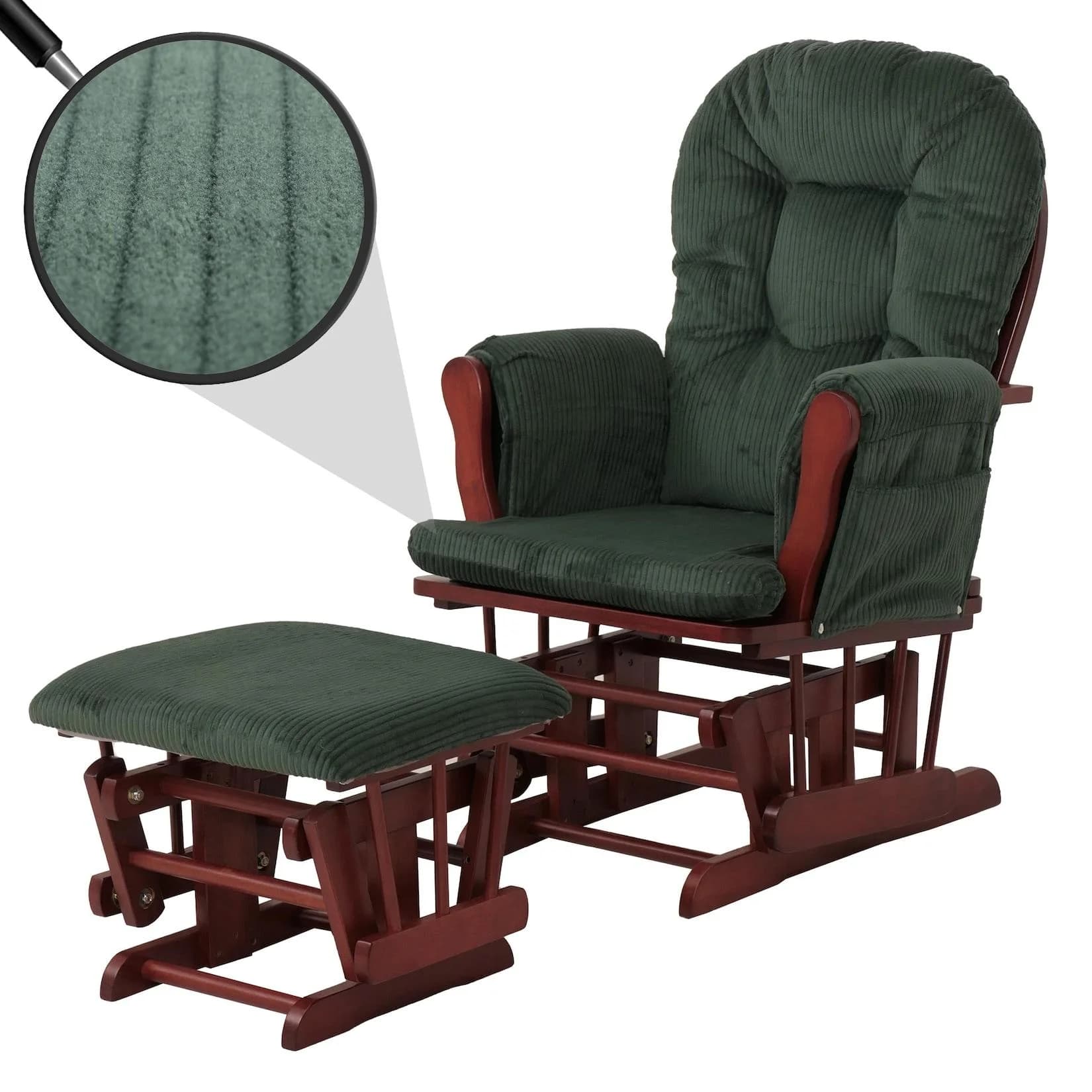 MCW Relaxsessel MCW-C76 Schaukelstuhl mit Hocker Grün Stoff Cord